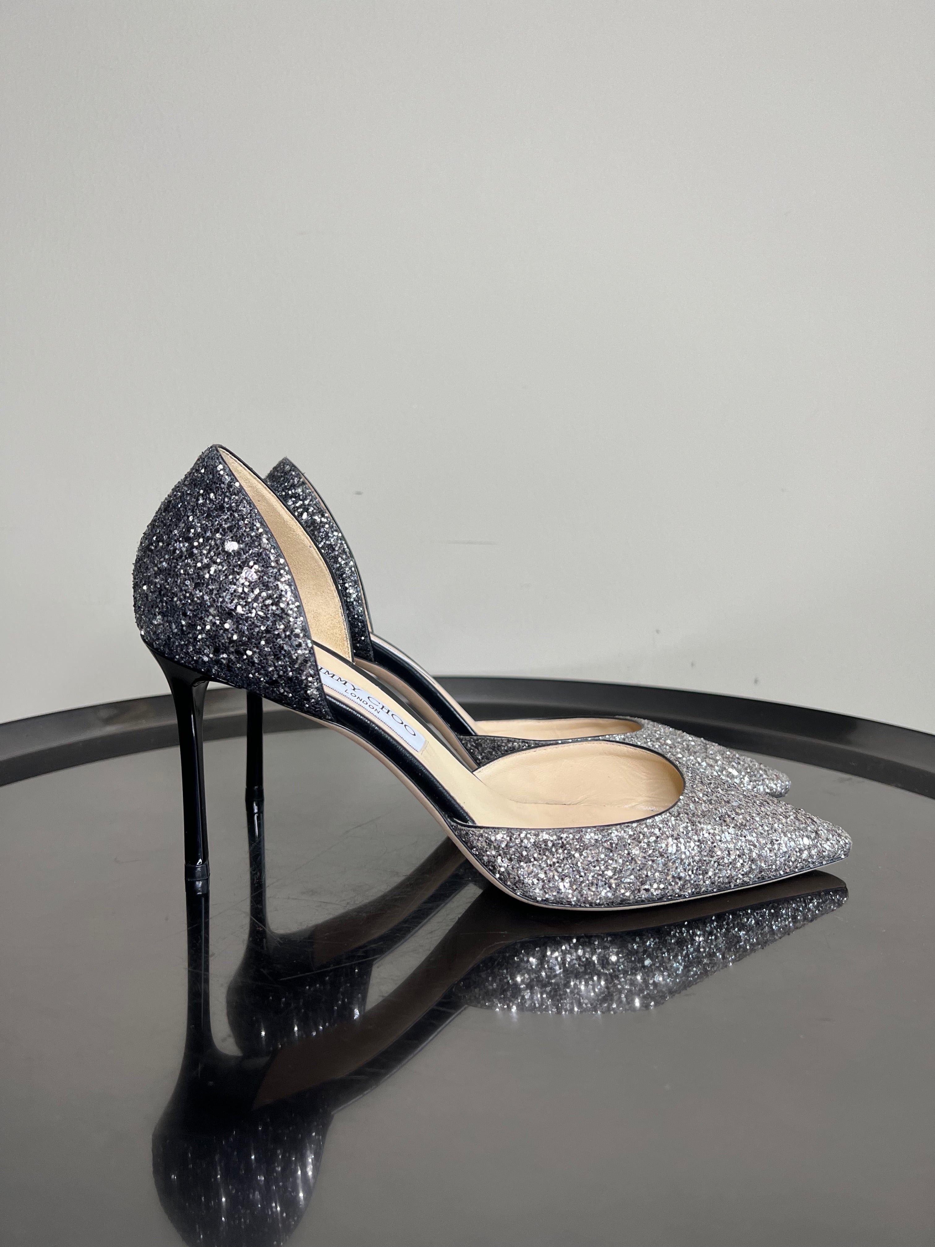 Esther 85' Coarse Glitter D'orsay Pumps In Metallic - JIMMY CHOO