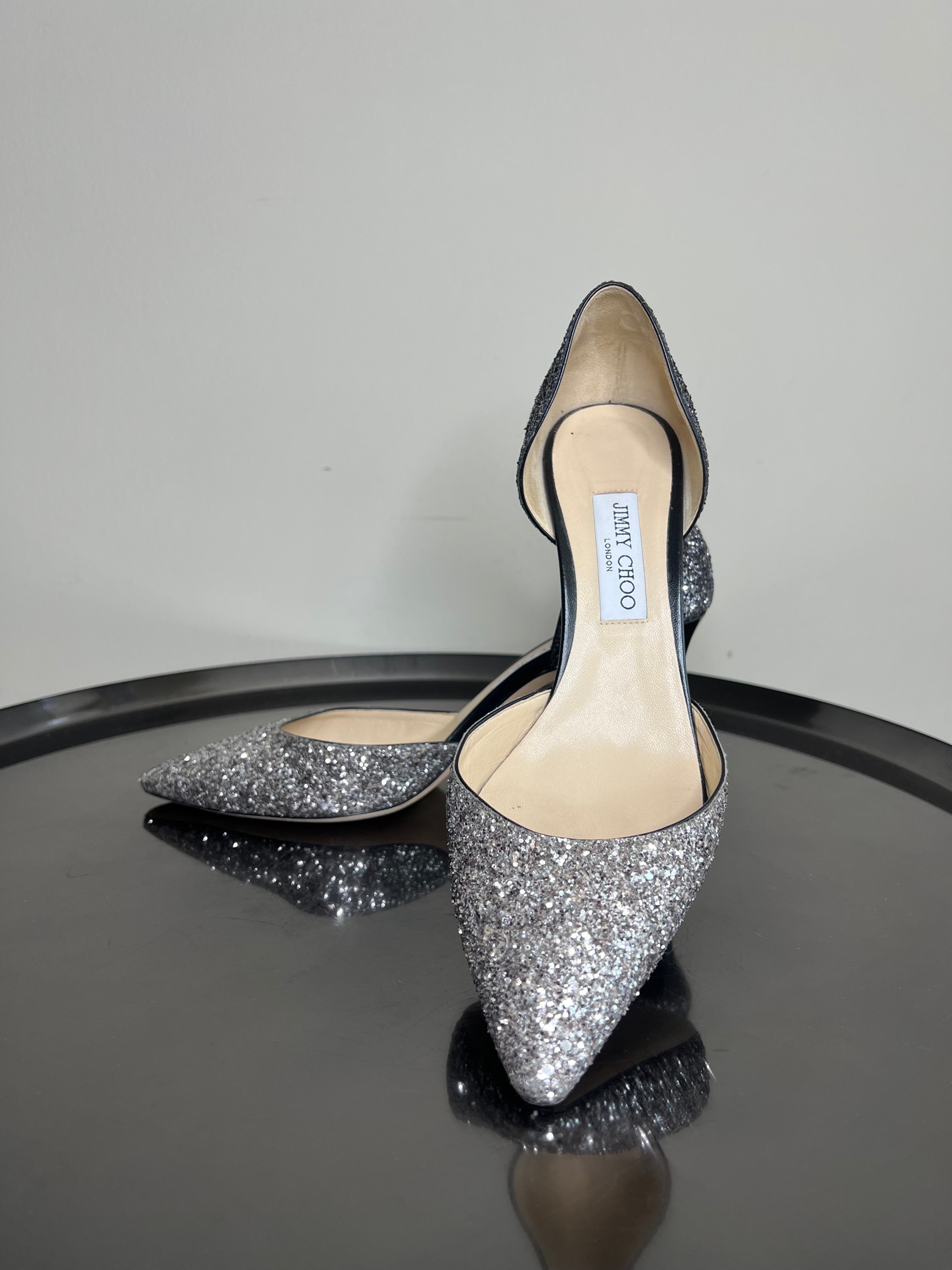 Esther 85' Coarse Glitter D'orsay Pumps In Metallic - JIMMY CHOO