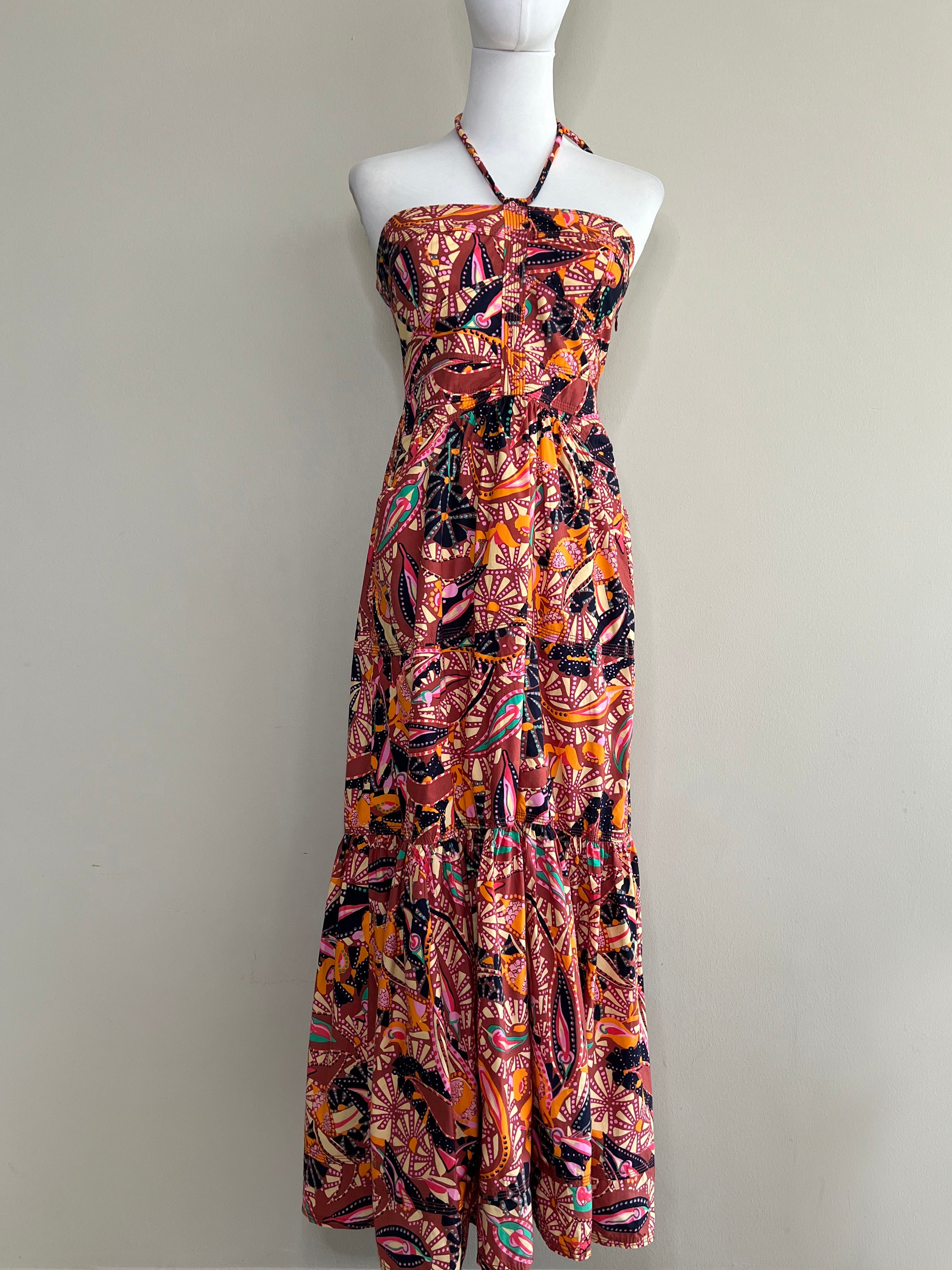 Adelle Tiered Printed Cotton-poplin Halterneck Maxi Dress In Multi - ALC