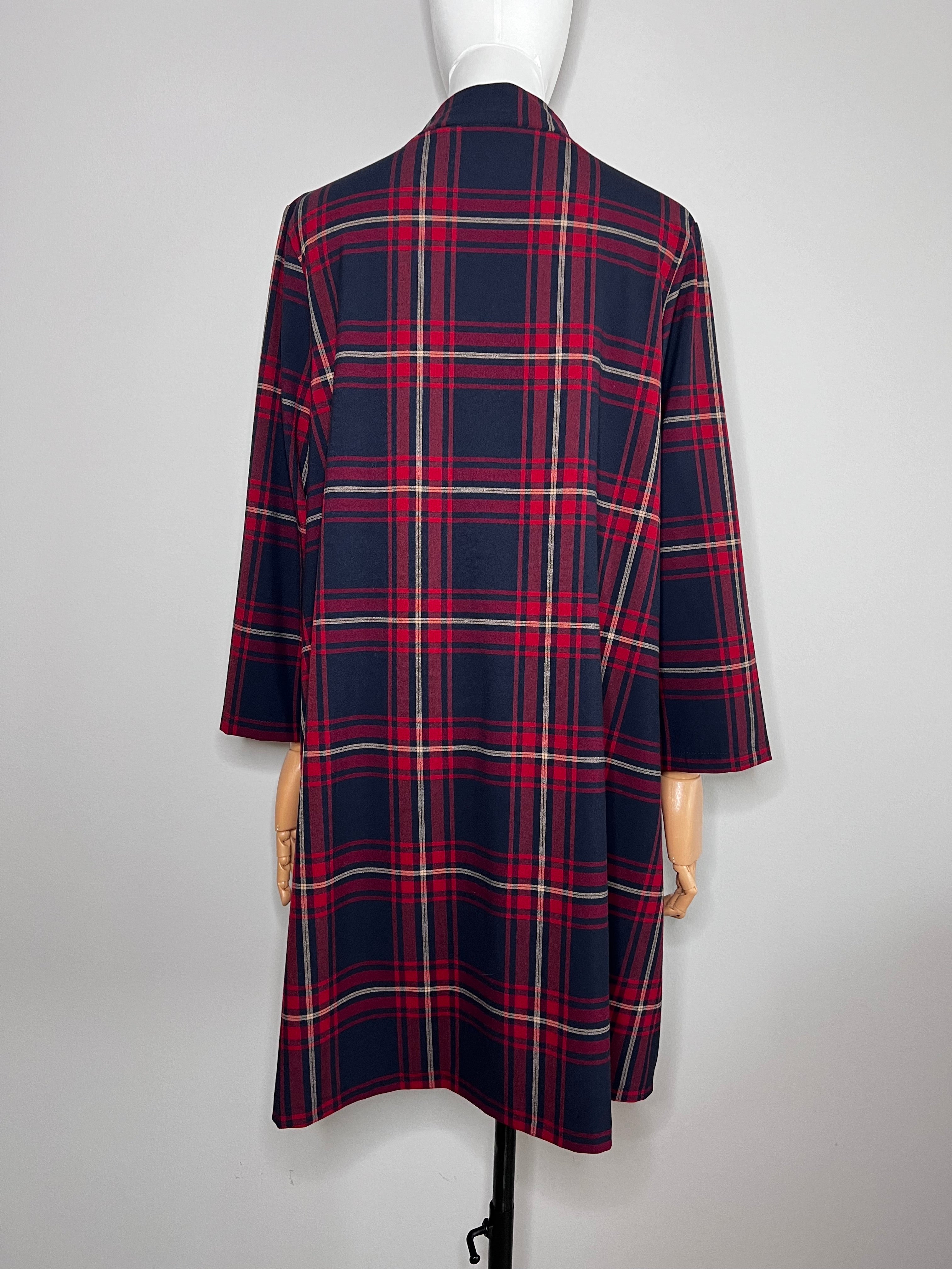Basic plaid red & navy blue checkered dress with large gold zip front and two side pocket - ZARA