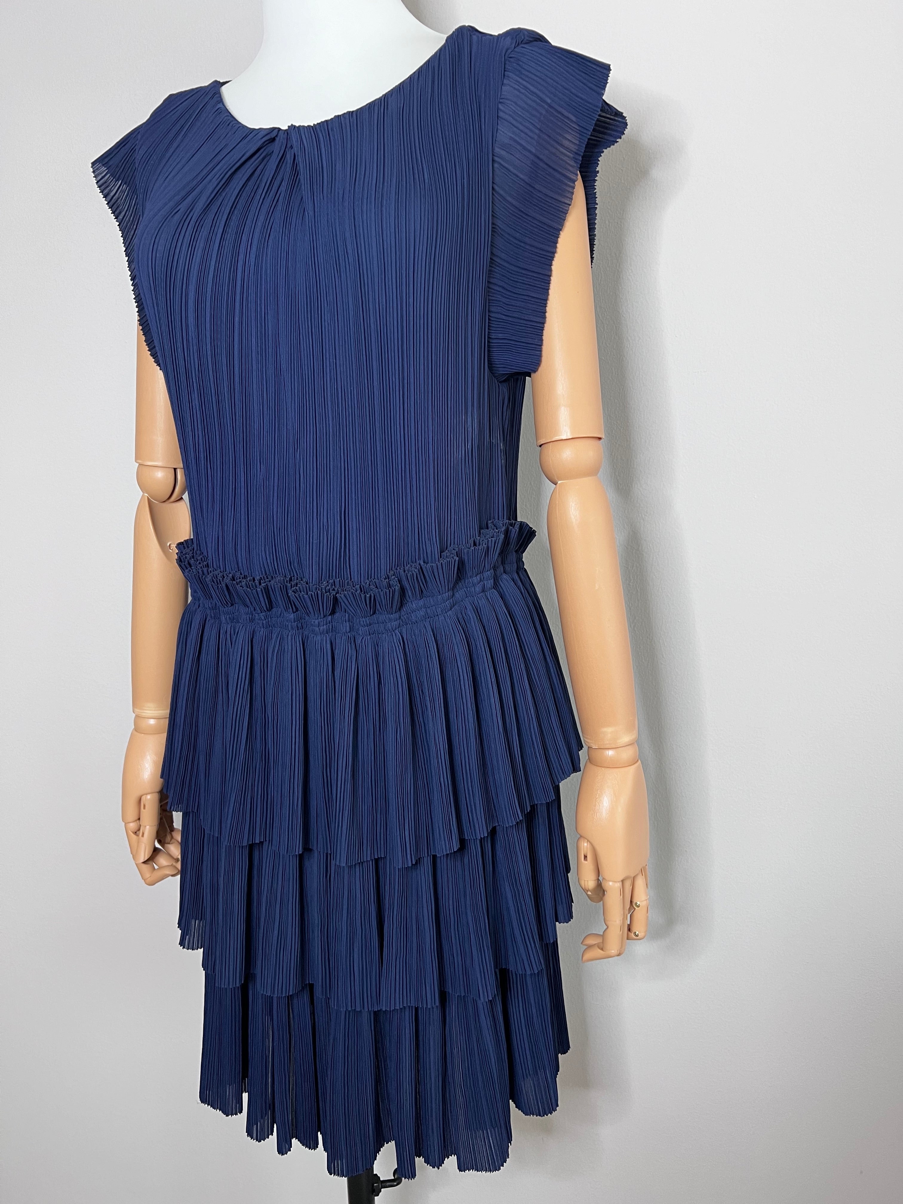 Navy blue pleated ruffle tiered dress - MAJE