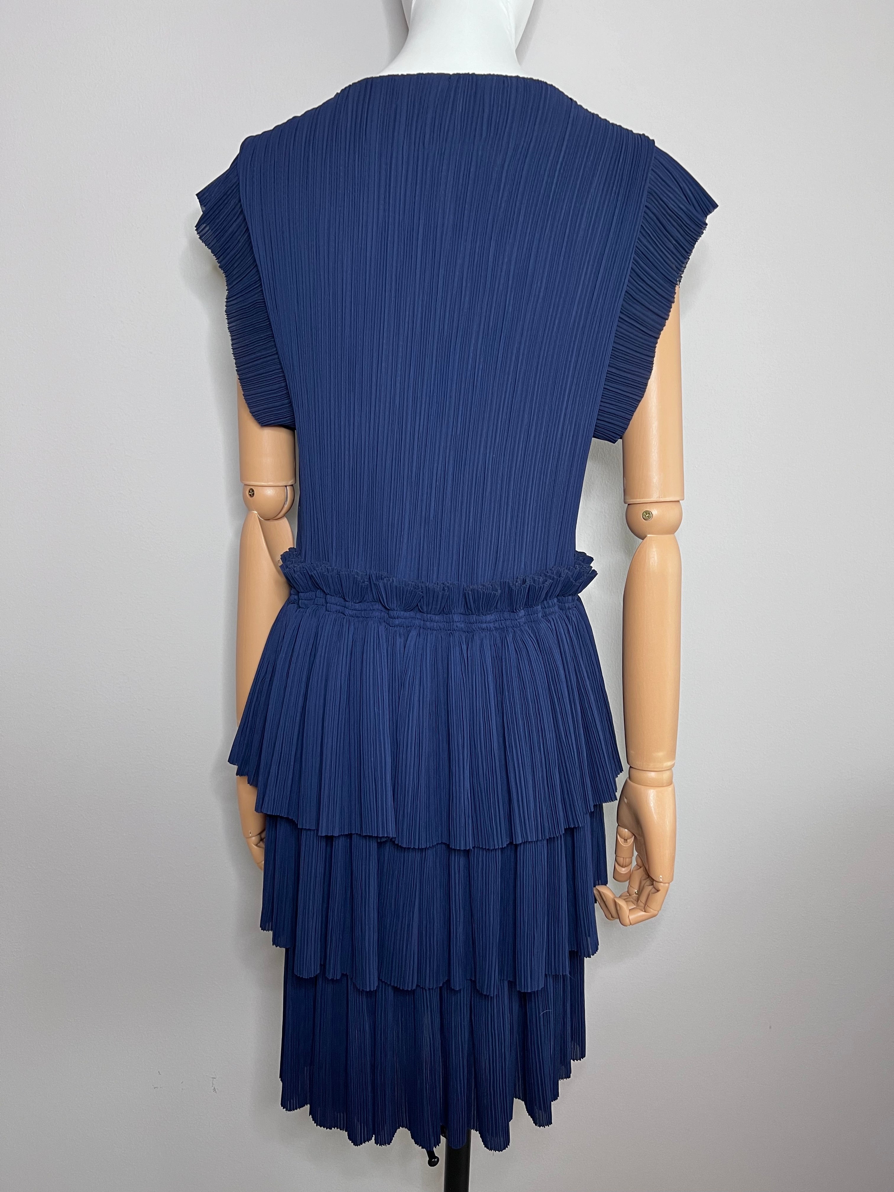 Navy blue pleated ruffle tiered dress - MAJE