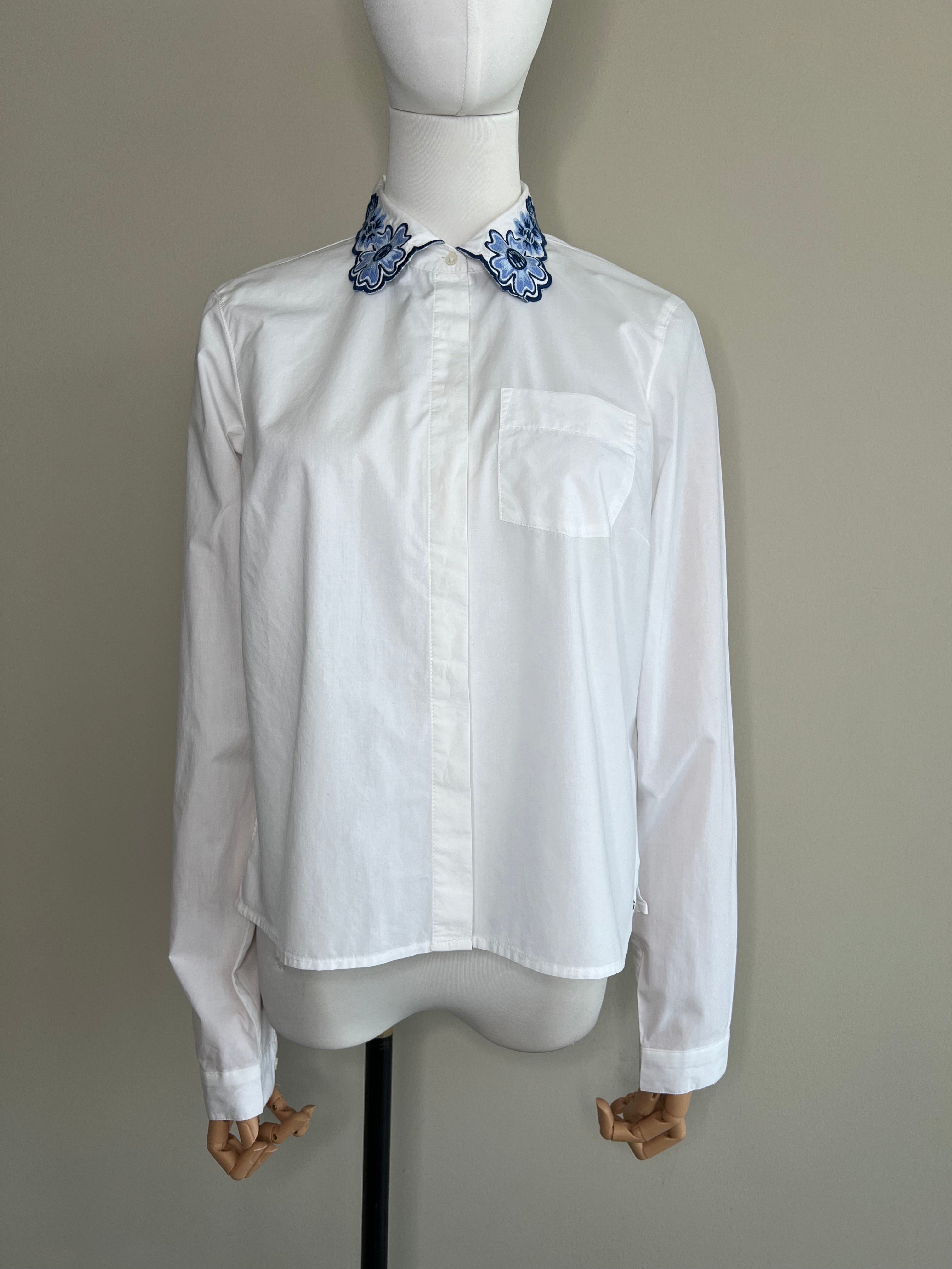 White Cotton Comfort Fit Shirt with collar embroidery - TOMMY HILFIGER