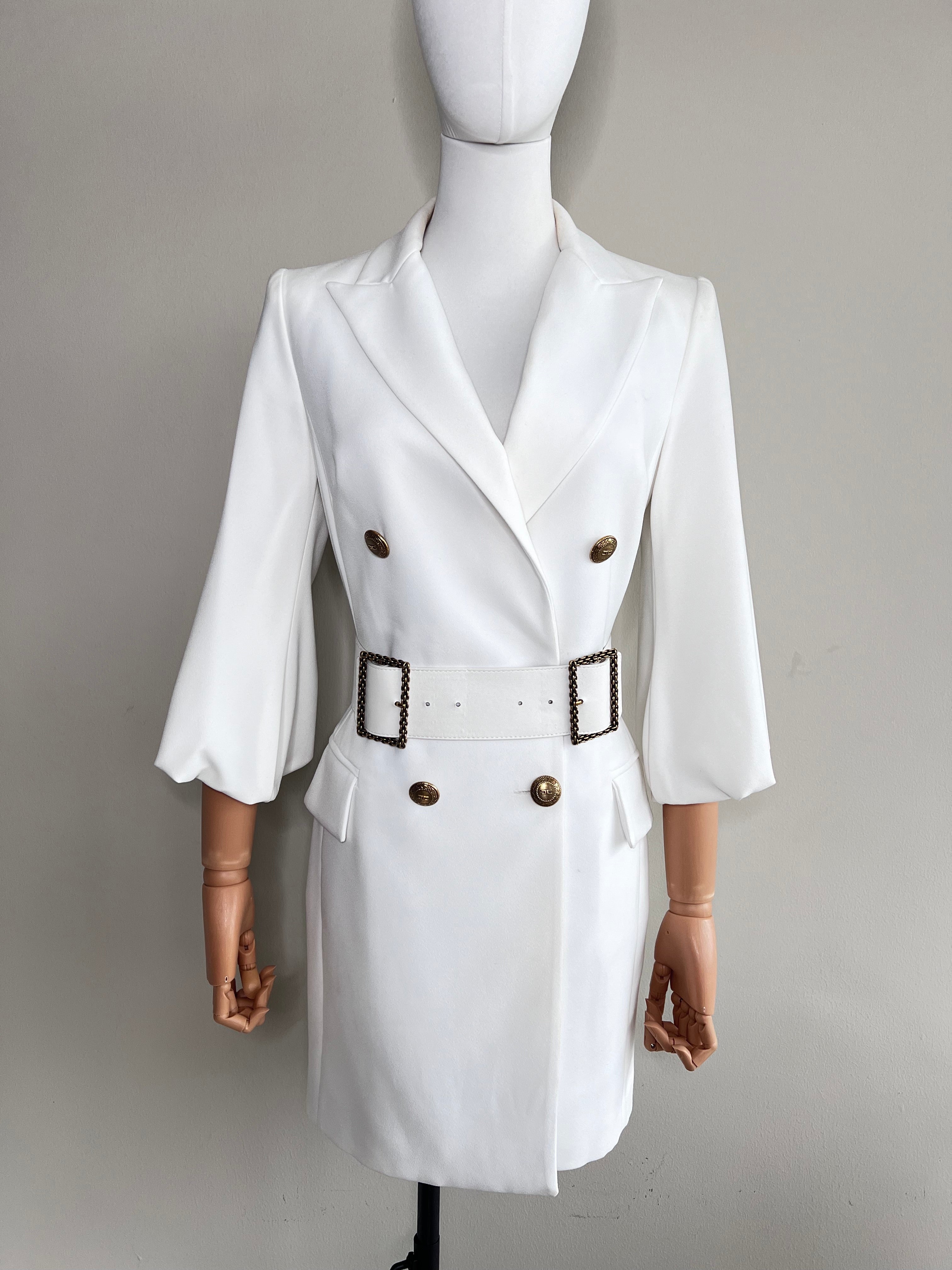 White double breasted long blazer suit dress belted - ELISABETTA FRANCHI