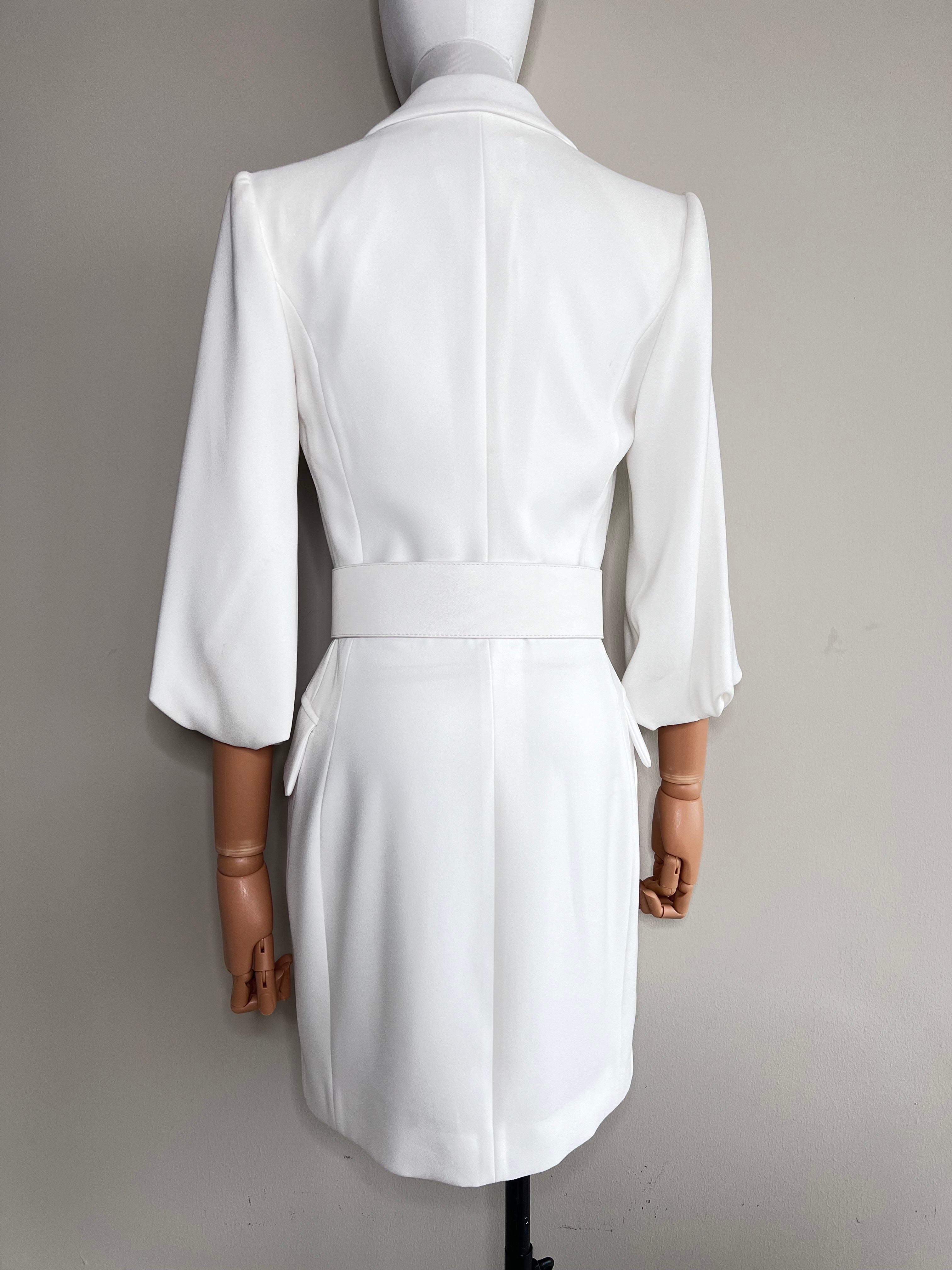 White double breasted long blazer suit dress belted - ELISABETTA FRANCHI