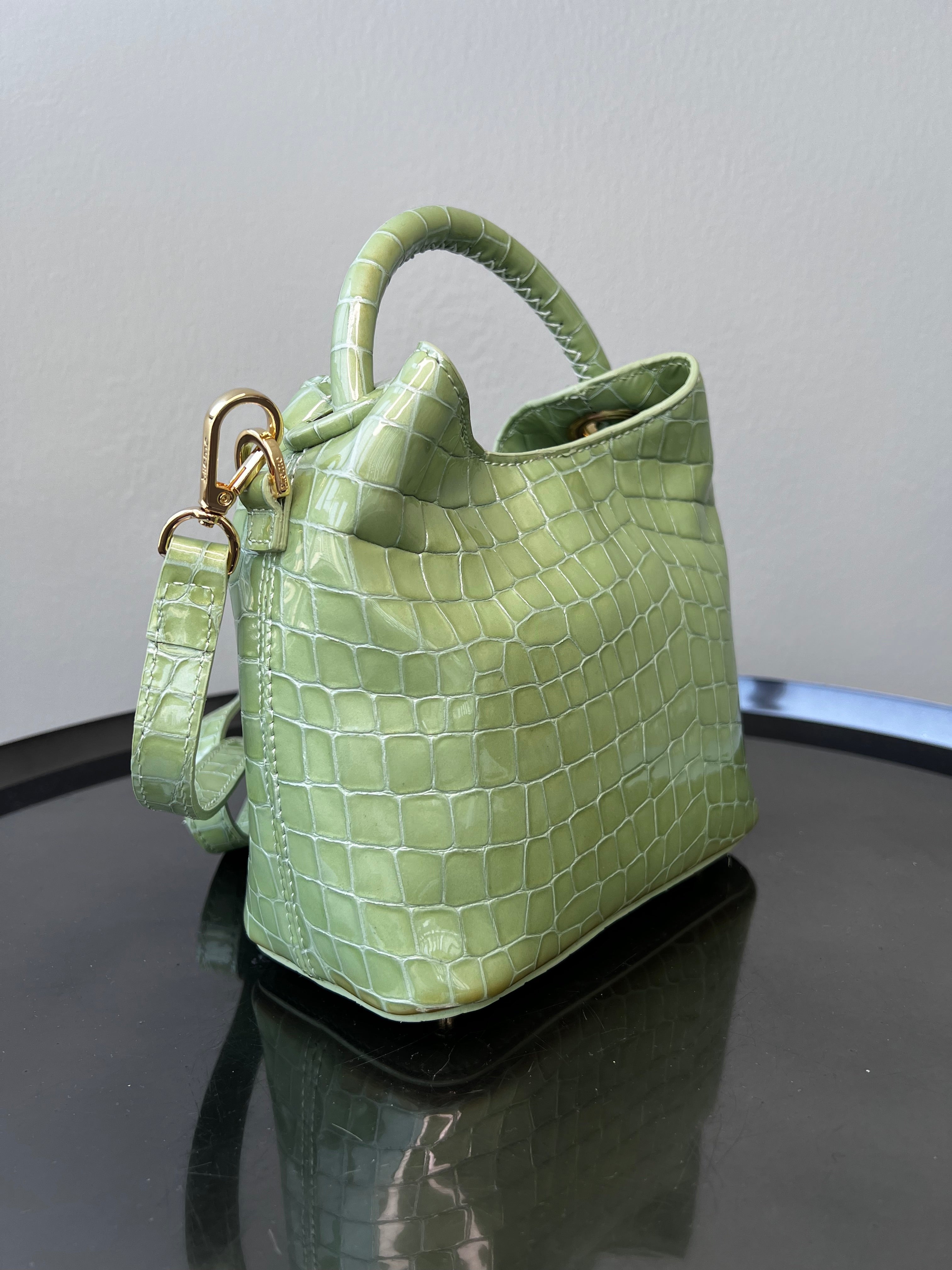 Green madeleine crocodile-embossed printed leather bag - ELLEME