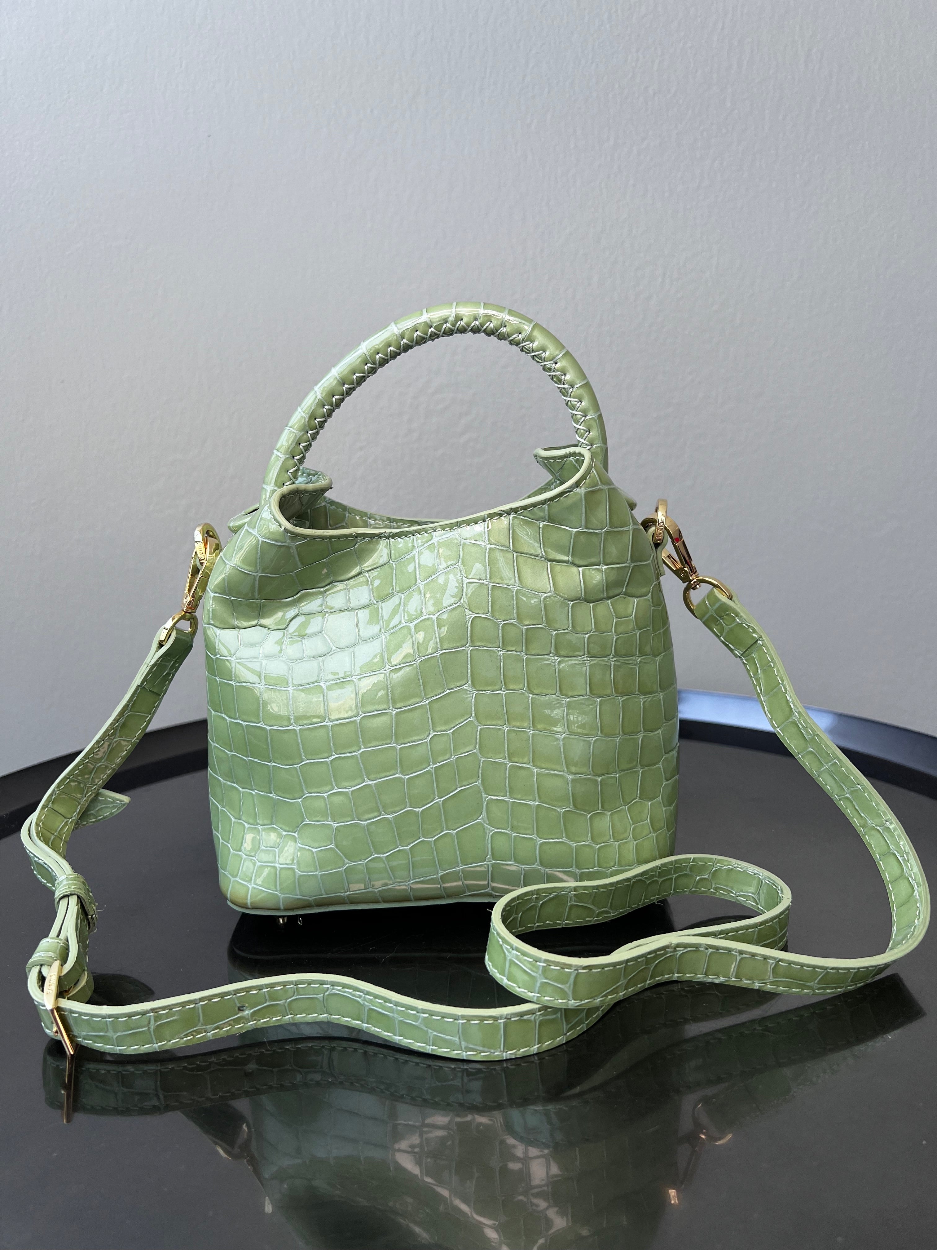 Green madeleine crocodile-embossed printed leather bag - ELLEME