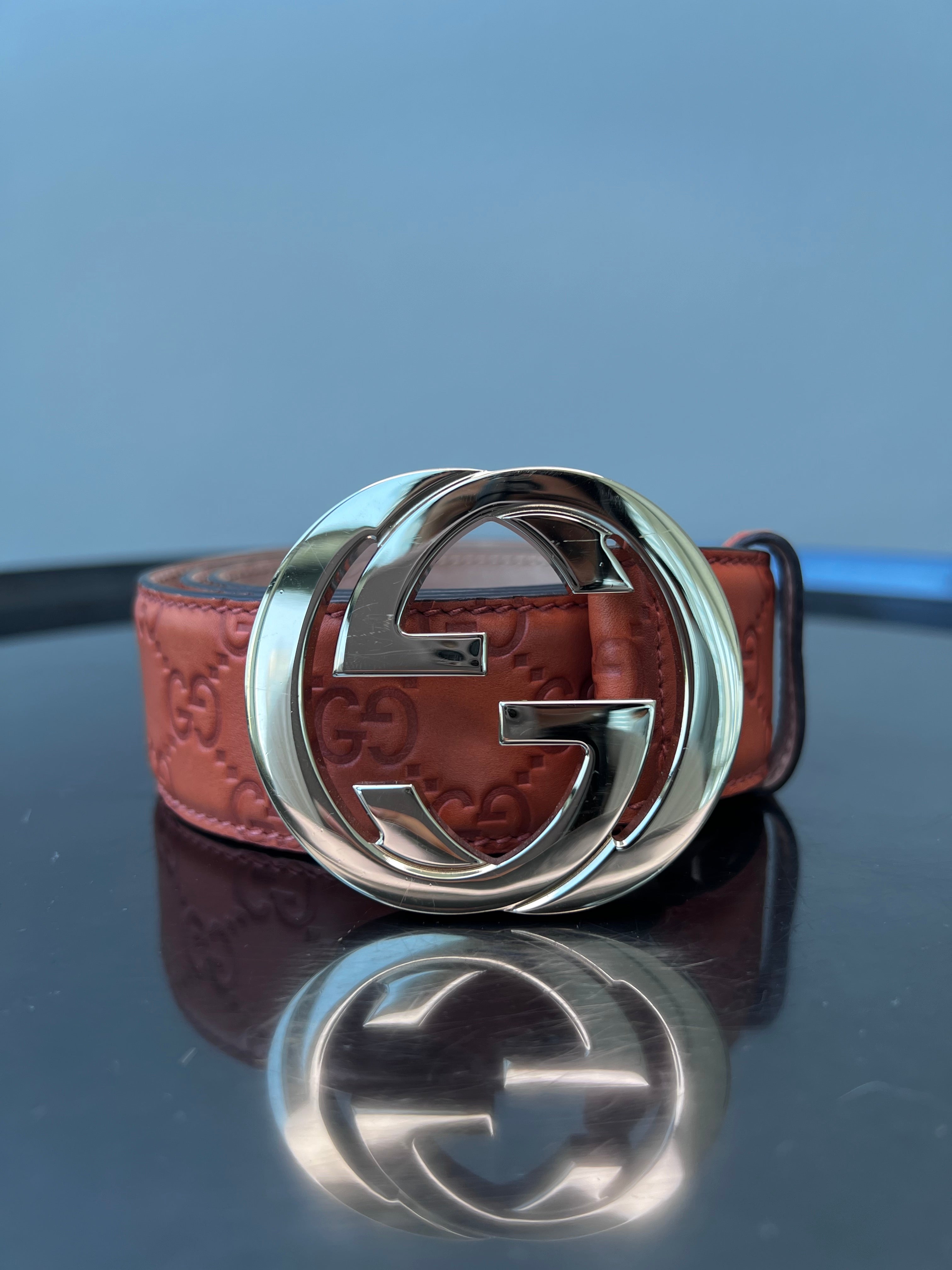 Orange monogram GG buckle leather belts - GUCCI