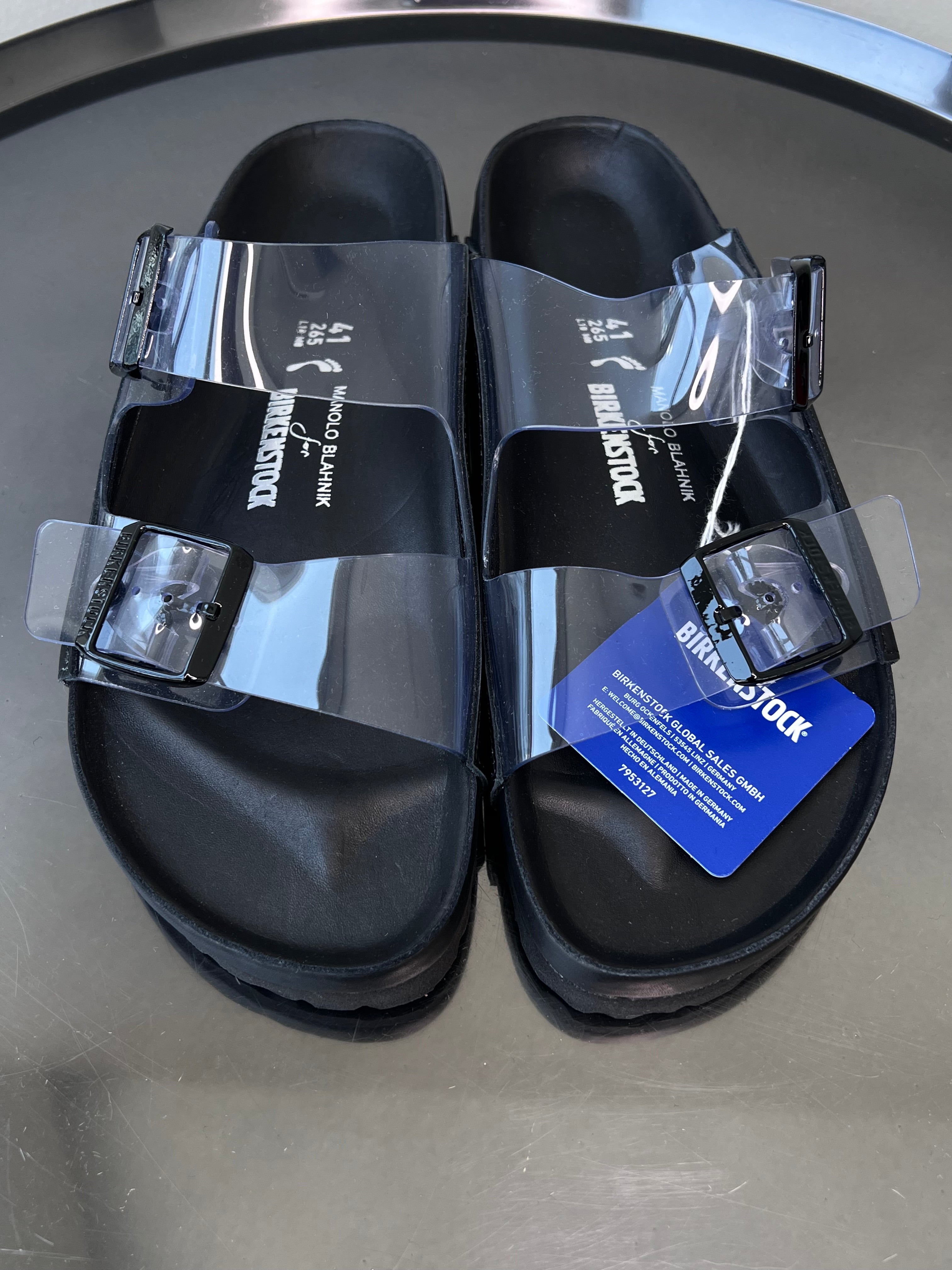Black sandals with see-through adjustable strap - MANOLO BLAHNIK & BIRKENSTOCK
