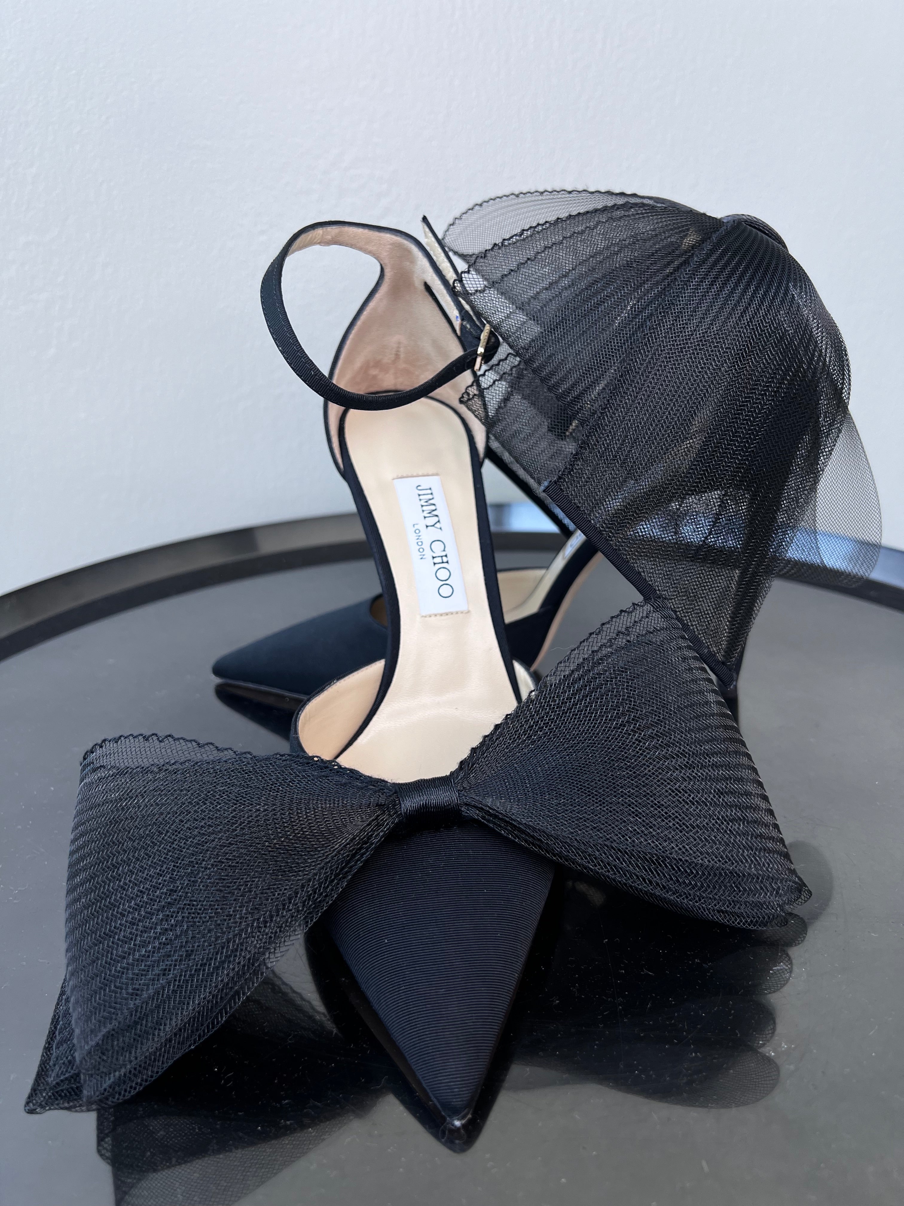 Black aveline bow-embellished grosgrain heels - JIMMY CHOO