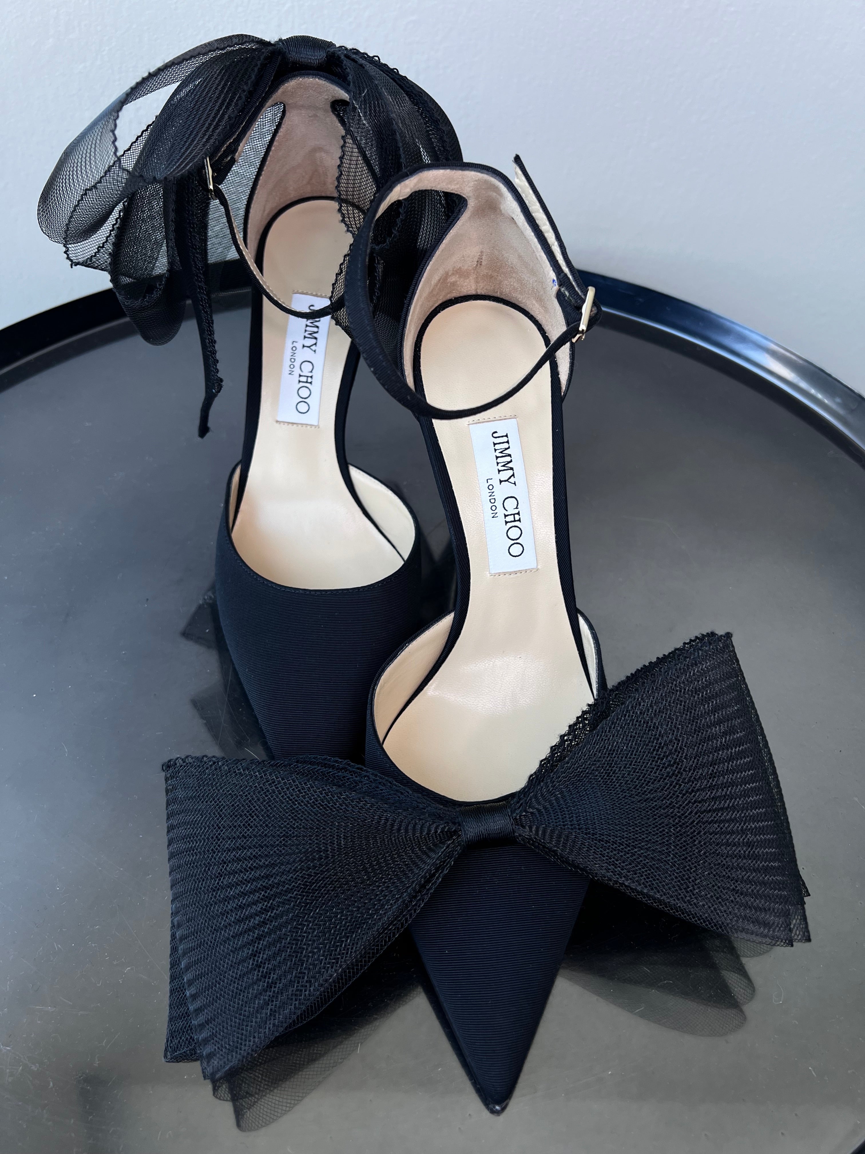 Black aveline bow-embellished grosgrain heels - JIMMY CHOO