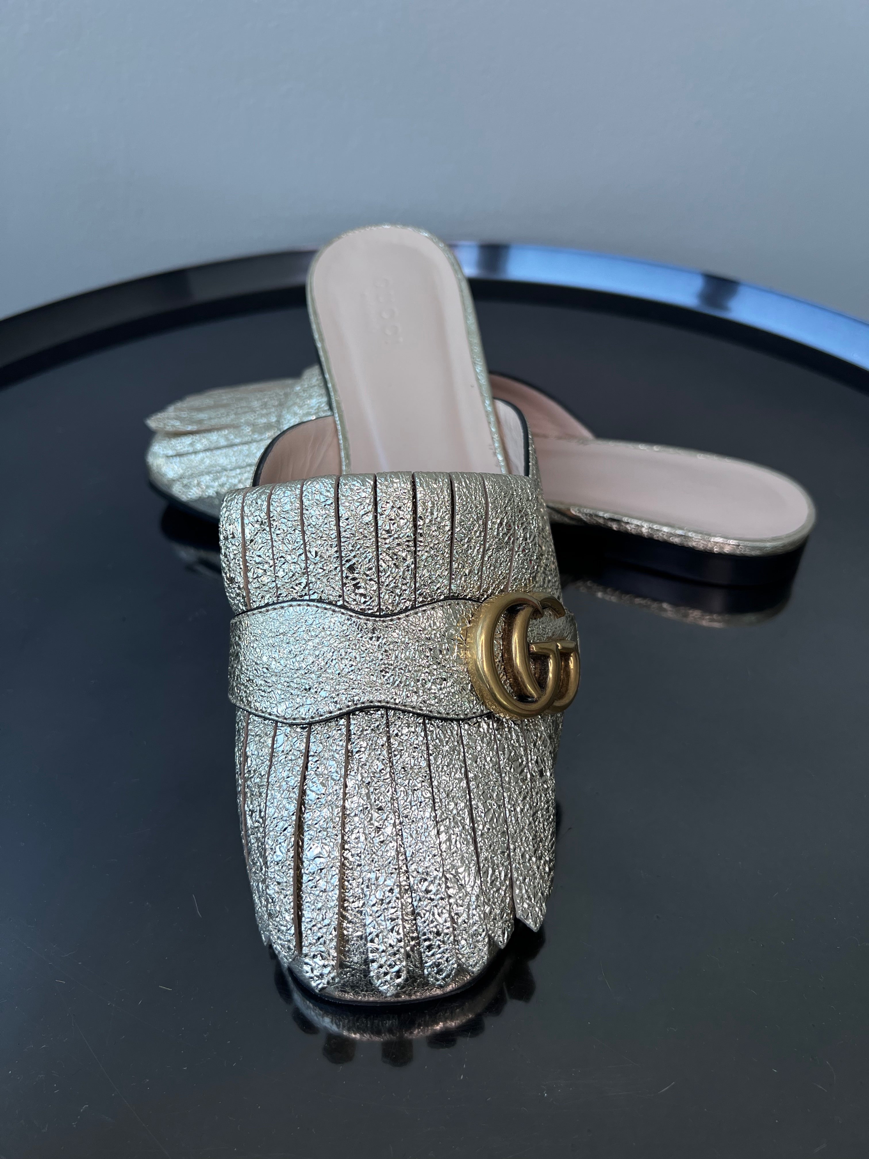 Gold loafers with GG pendant sandals - GUCCI