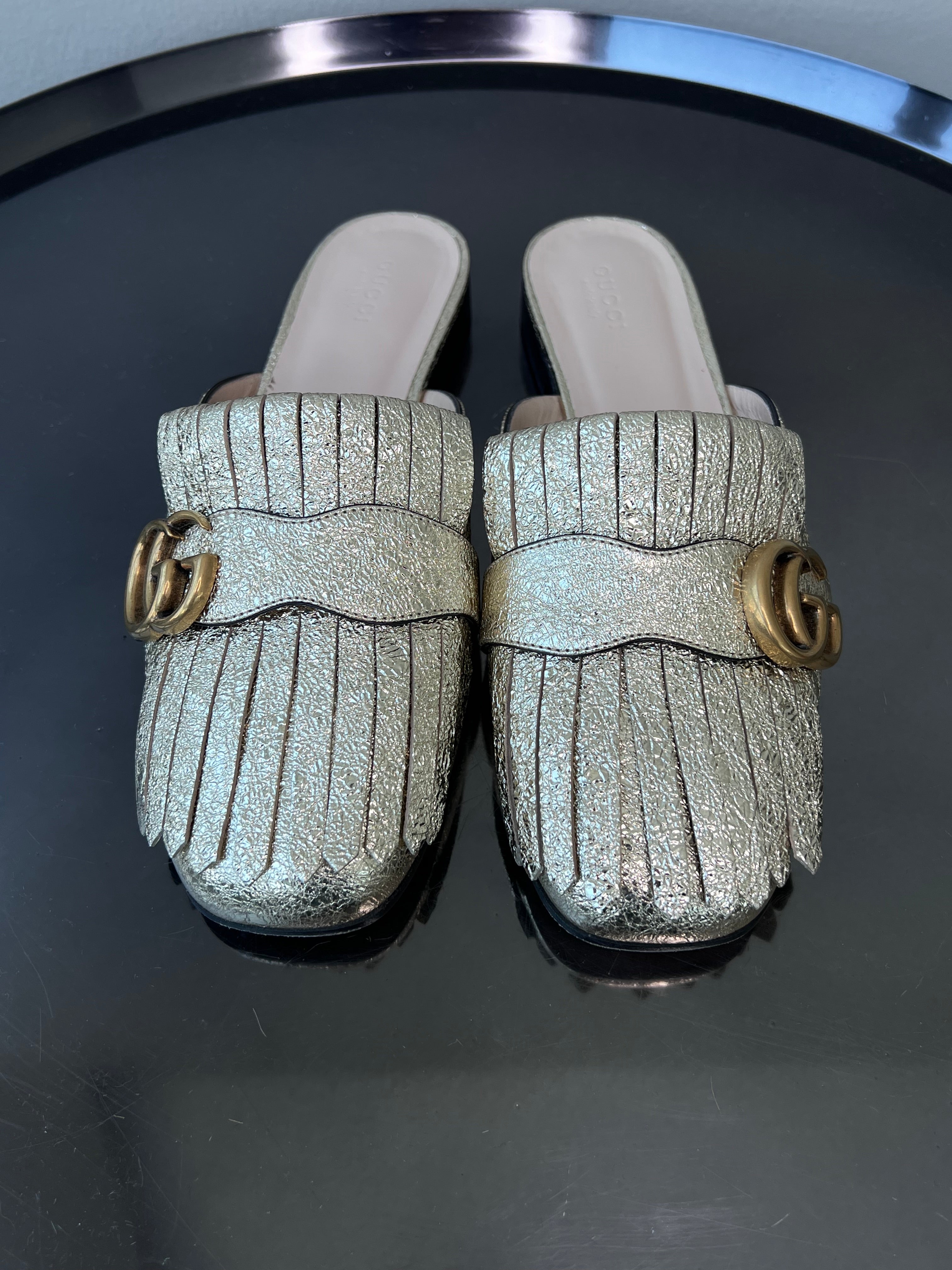 Gold loafers with GG pendant sandals - GUCCI