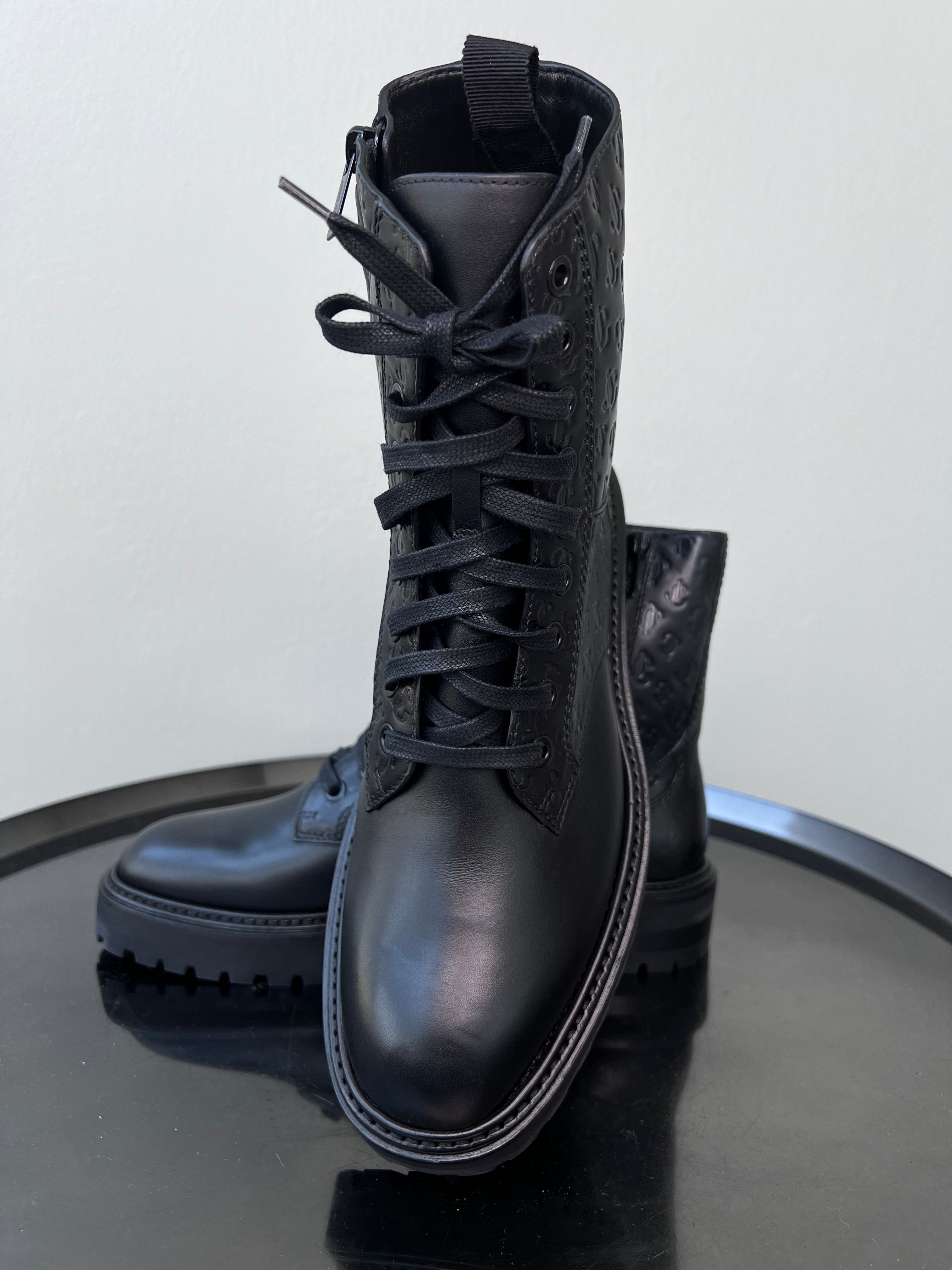 Brand New! Blackout cora flat JC logo leather mix boots - JIMMY CHOO