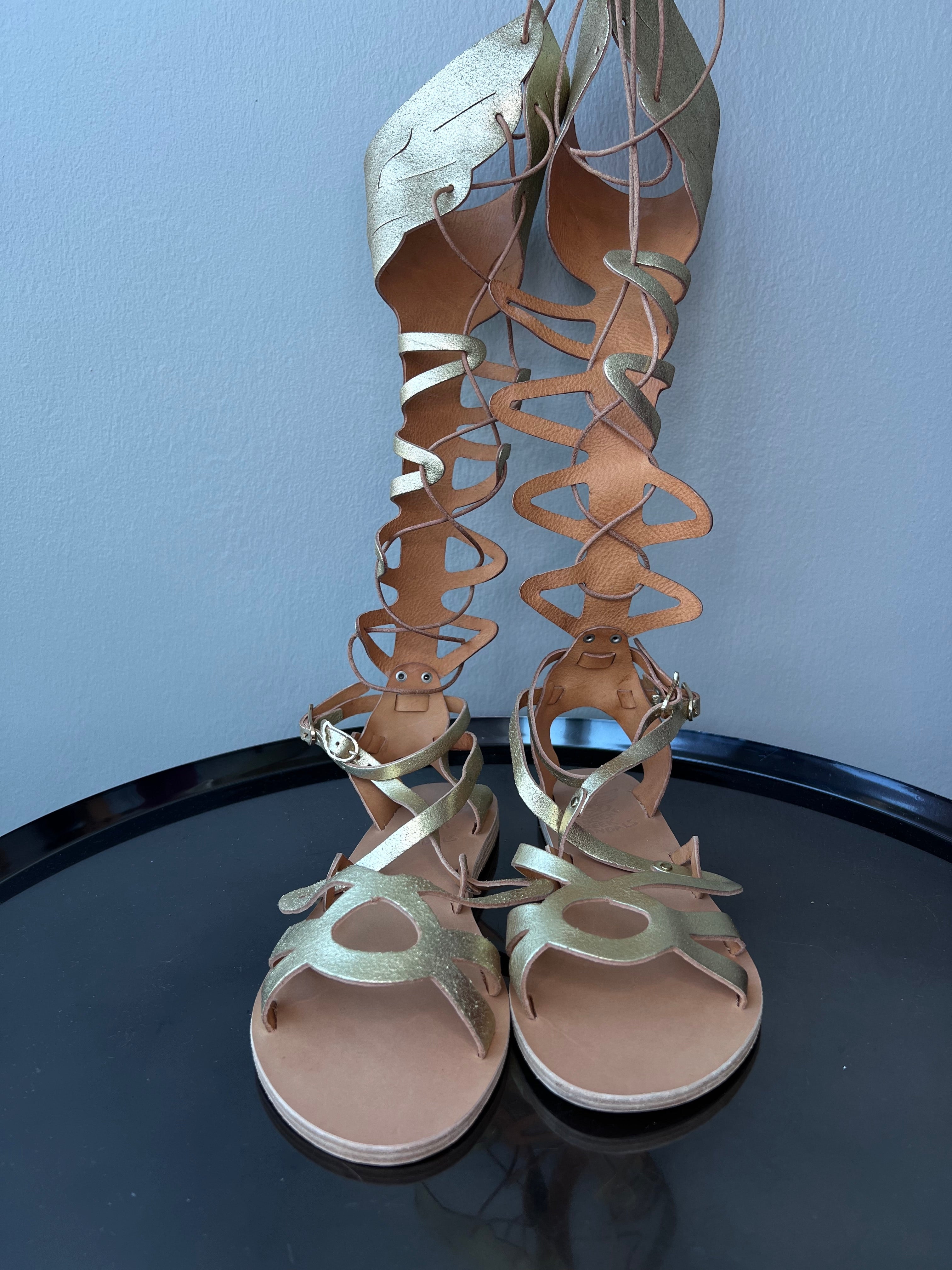Cracked gold odyssey flat sandals - ANCIENT GREEK SANDALS