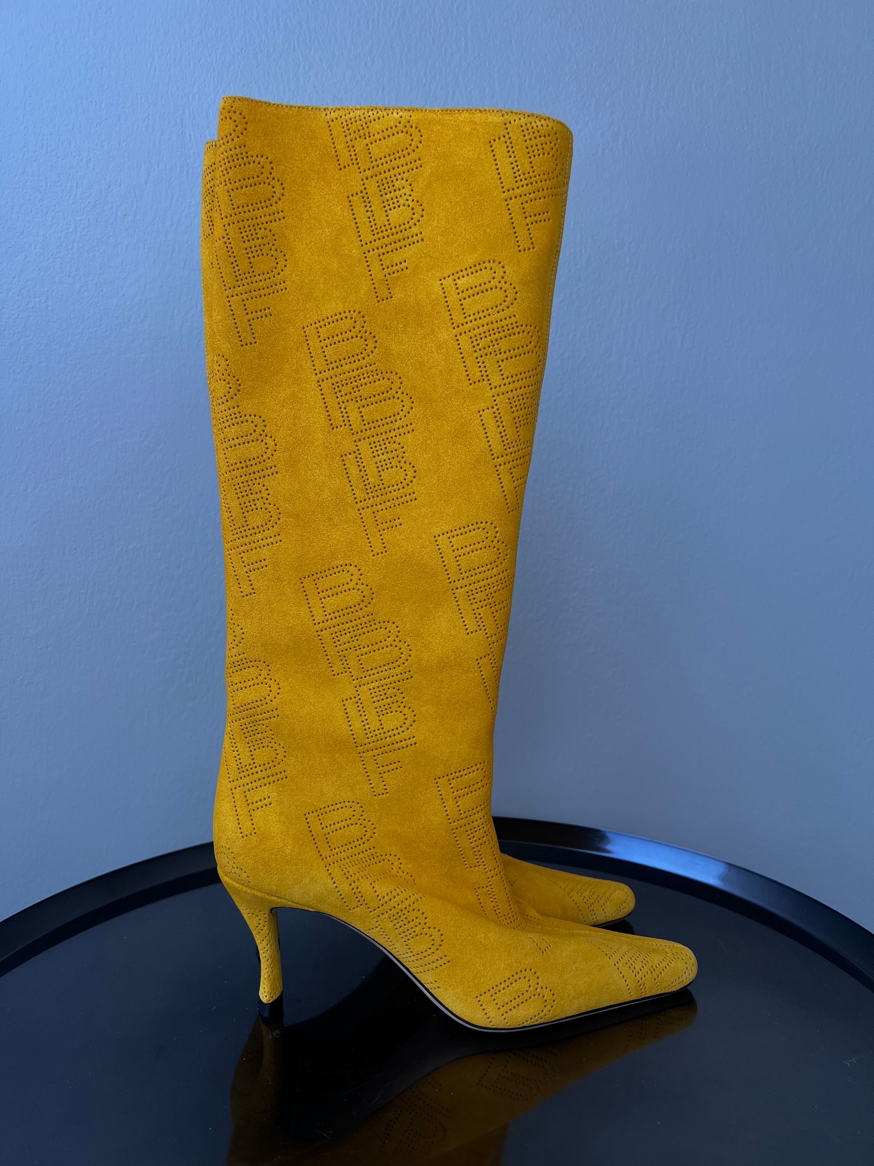 Yellow pointed toe velvet knee high boots BY FAR