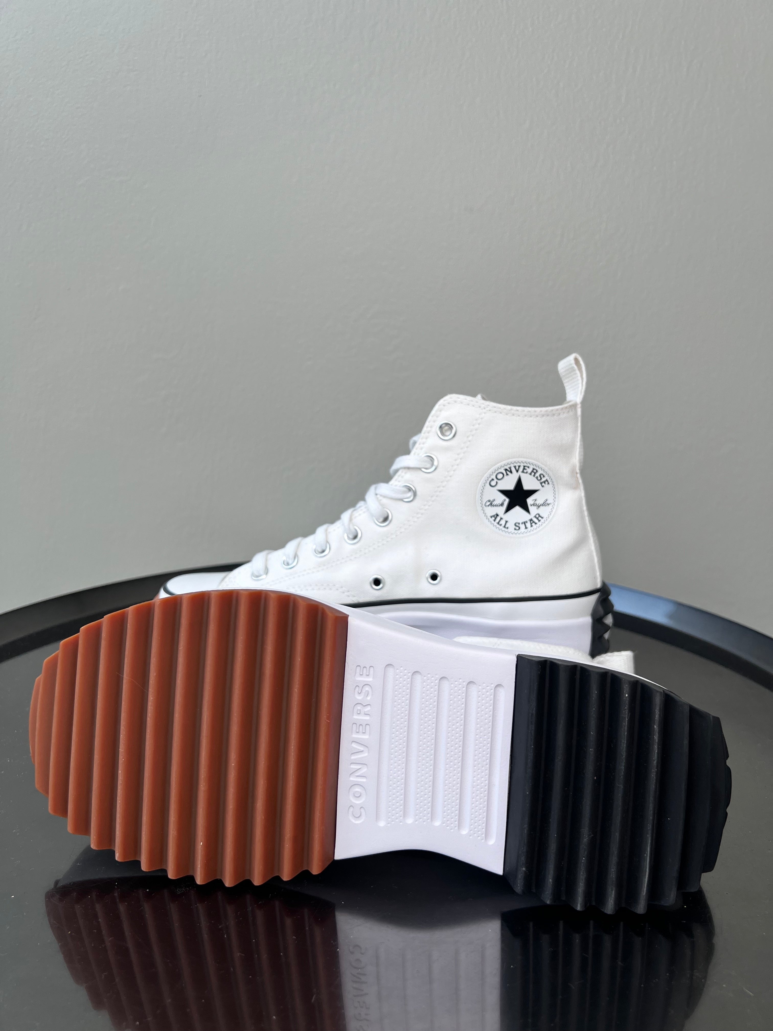 White sneakers with black & brown platform - CONVERSE