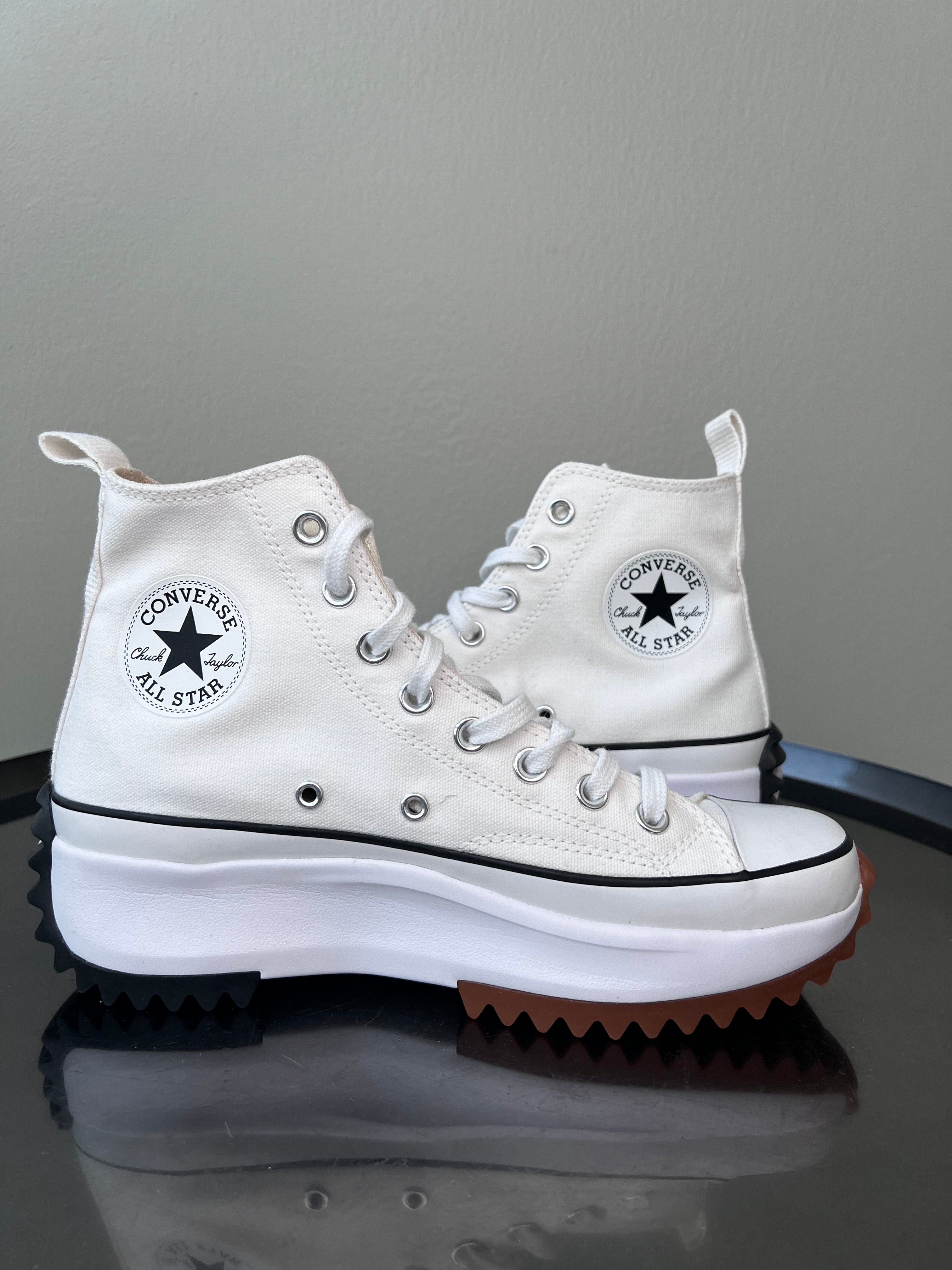 White sneakers with black & brown platform - CONVERSE
