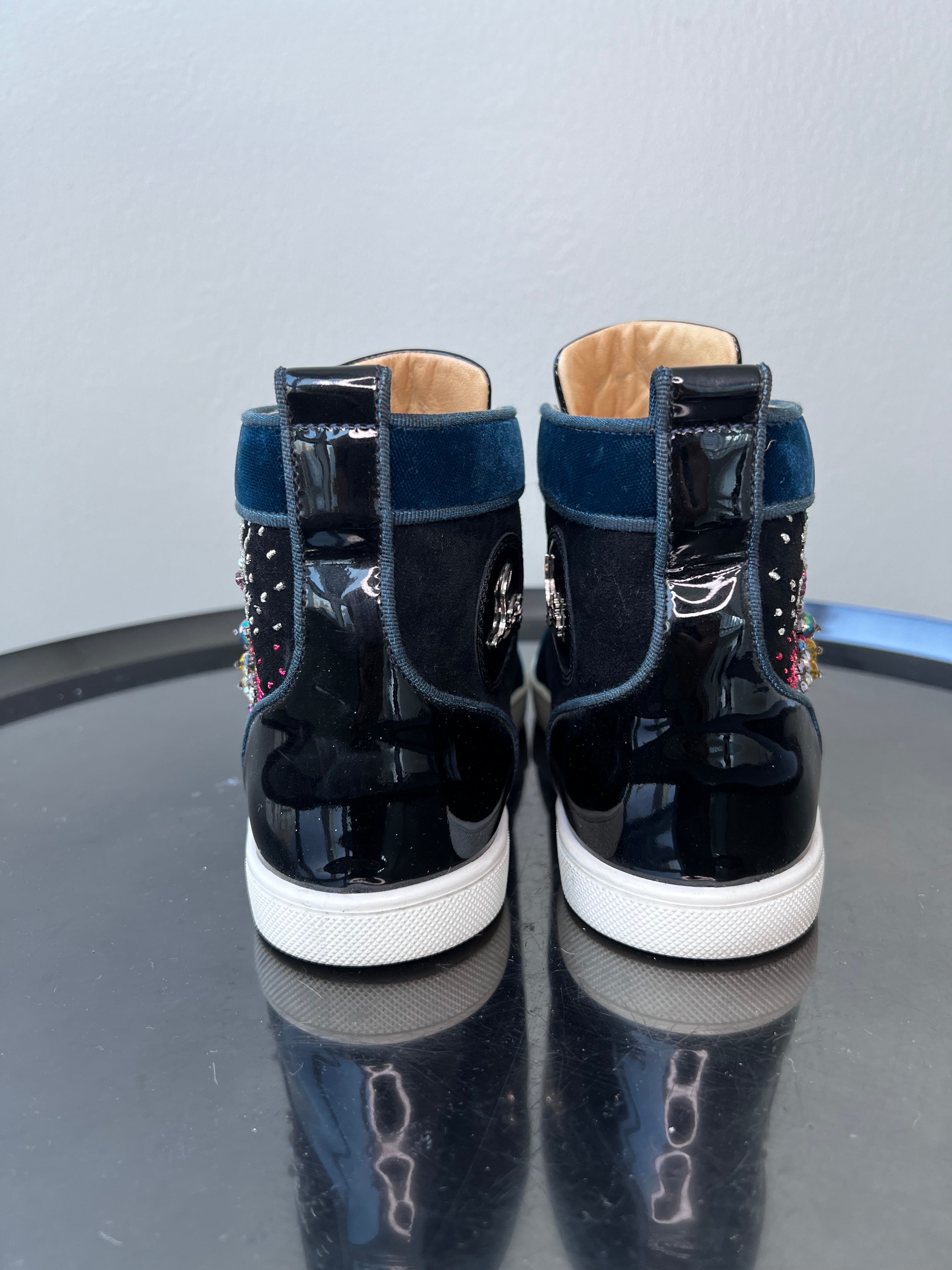 Black suede sneakers with jewel design on sides. - LOUBOUTIN