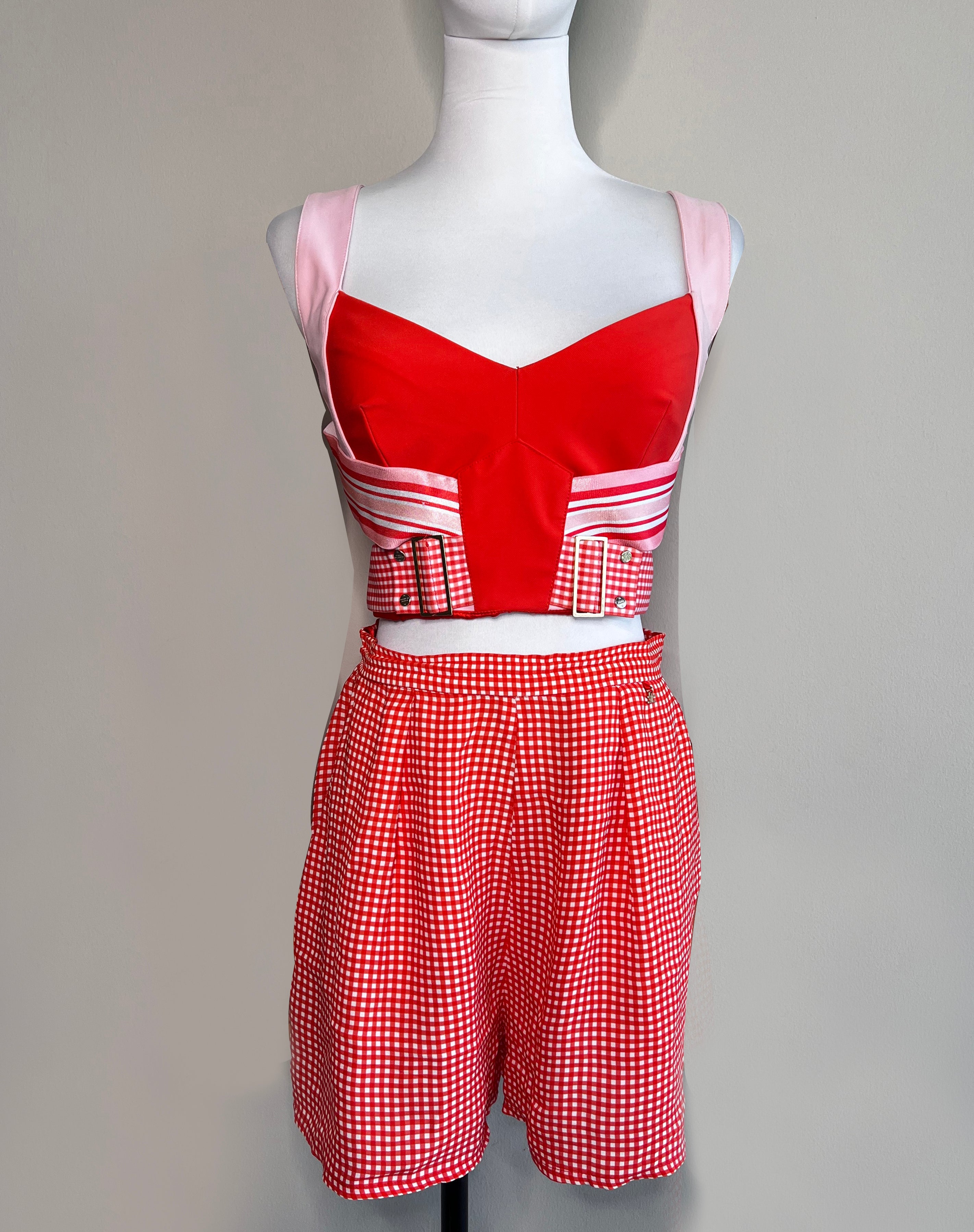 A set of Red pink check print short and sleveless crop top - ELISABETTA FRANCHI