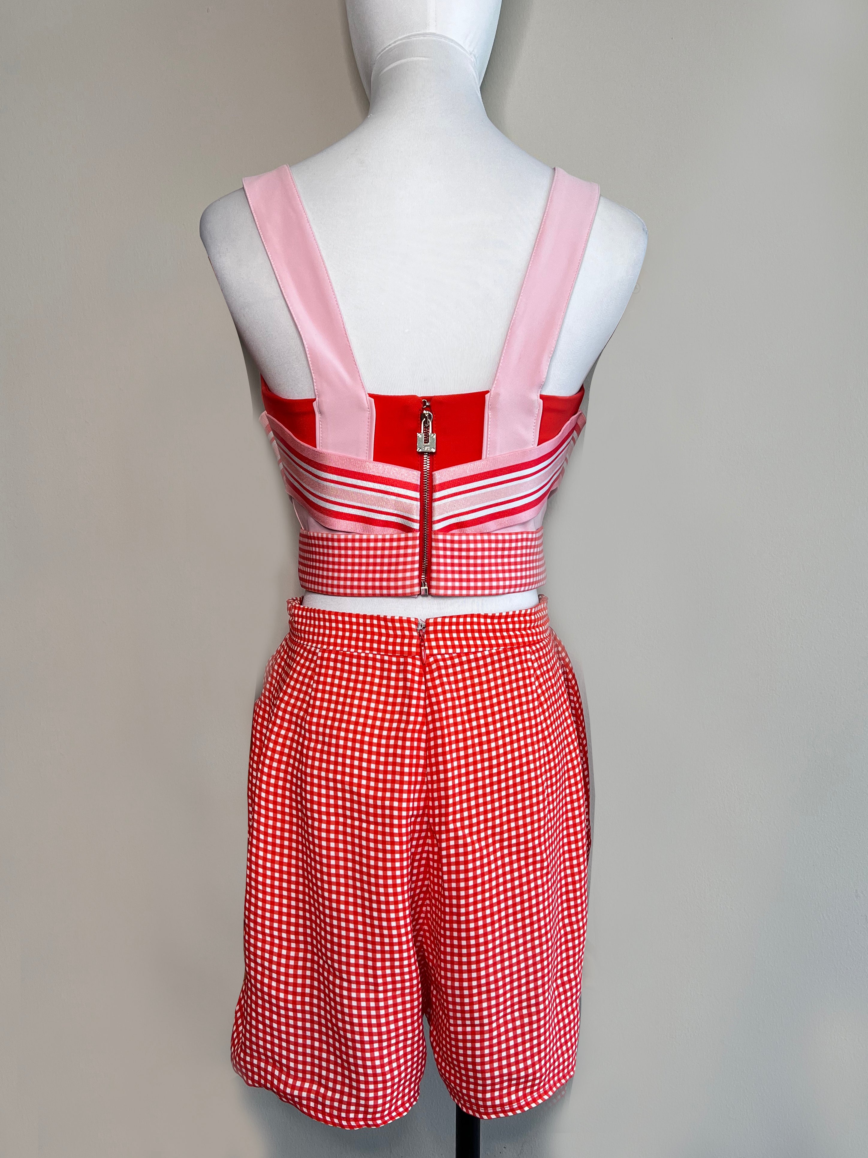 A set of Red pink check print short and sleveless crop top - ELISABETTA FRANCHI