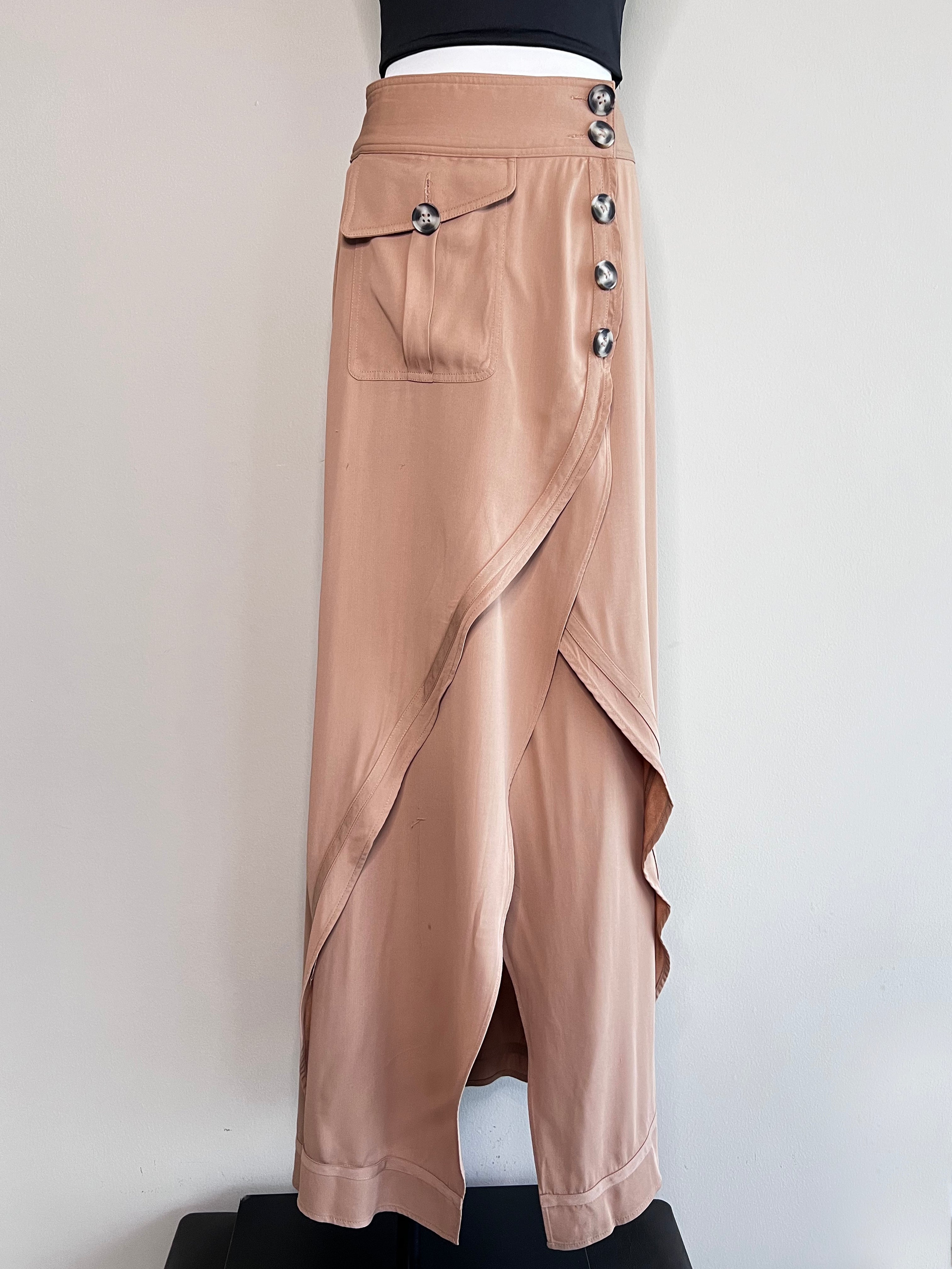 Camel Asymmetric Midi Skirt - SELF PORTRAIT
