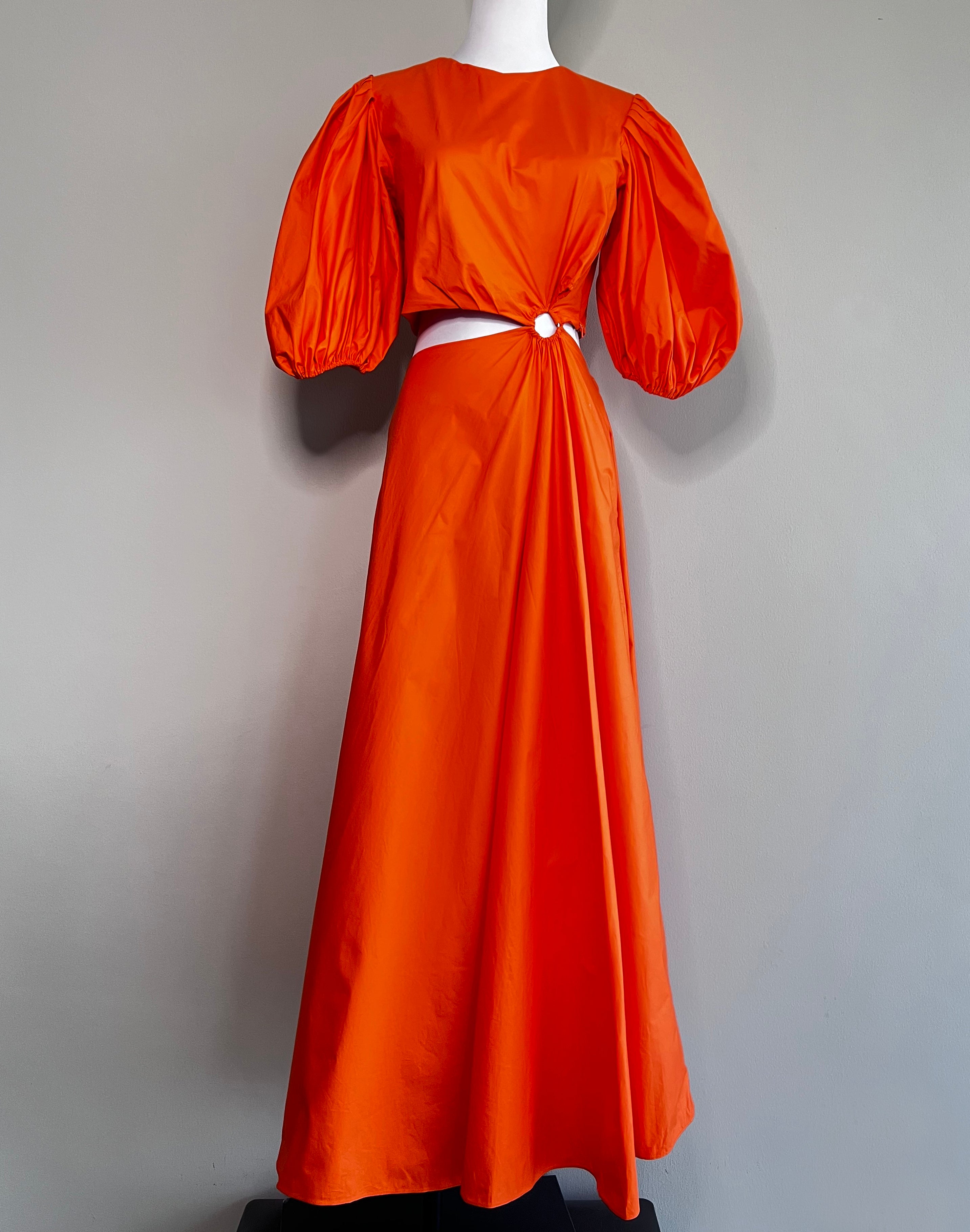 Orange Waist cut-out with metal O-ring accent long dress - Sonia