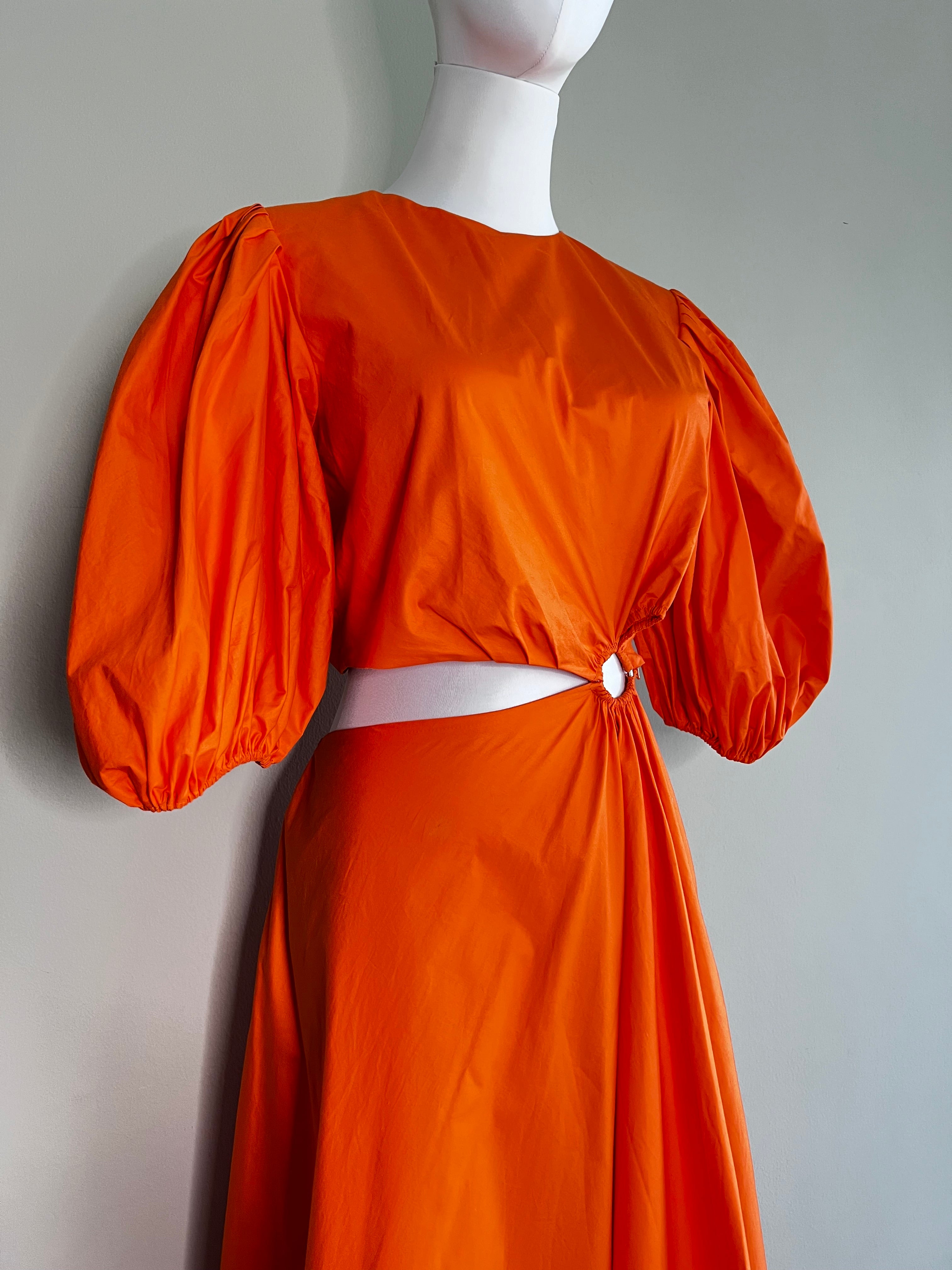 Orange Waist cut-out with metal O-ring accent long dress - Sonia
