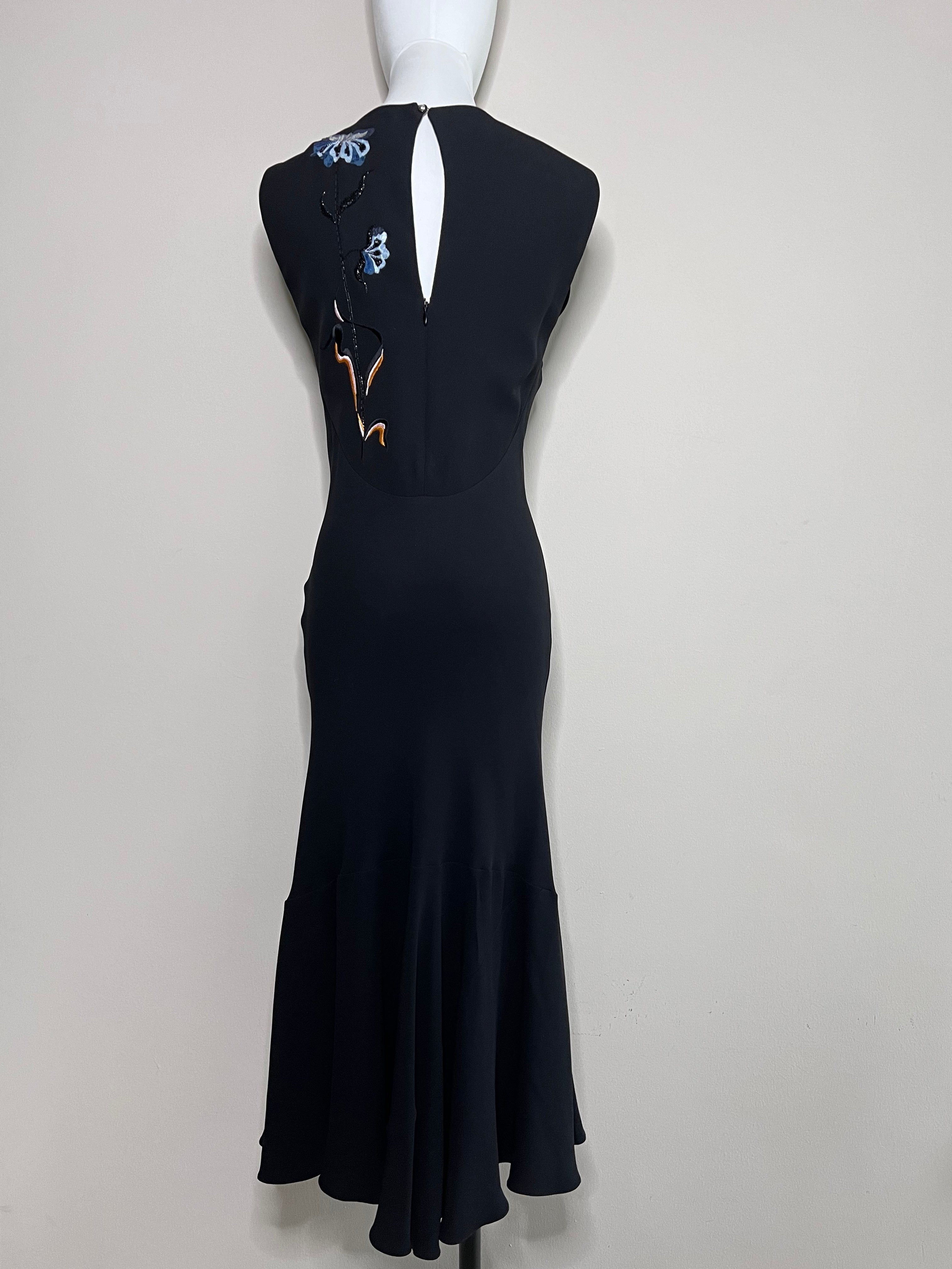 Black V neck midi mermaid dress with back Flower embroidered - CHRISTIAN DIOR