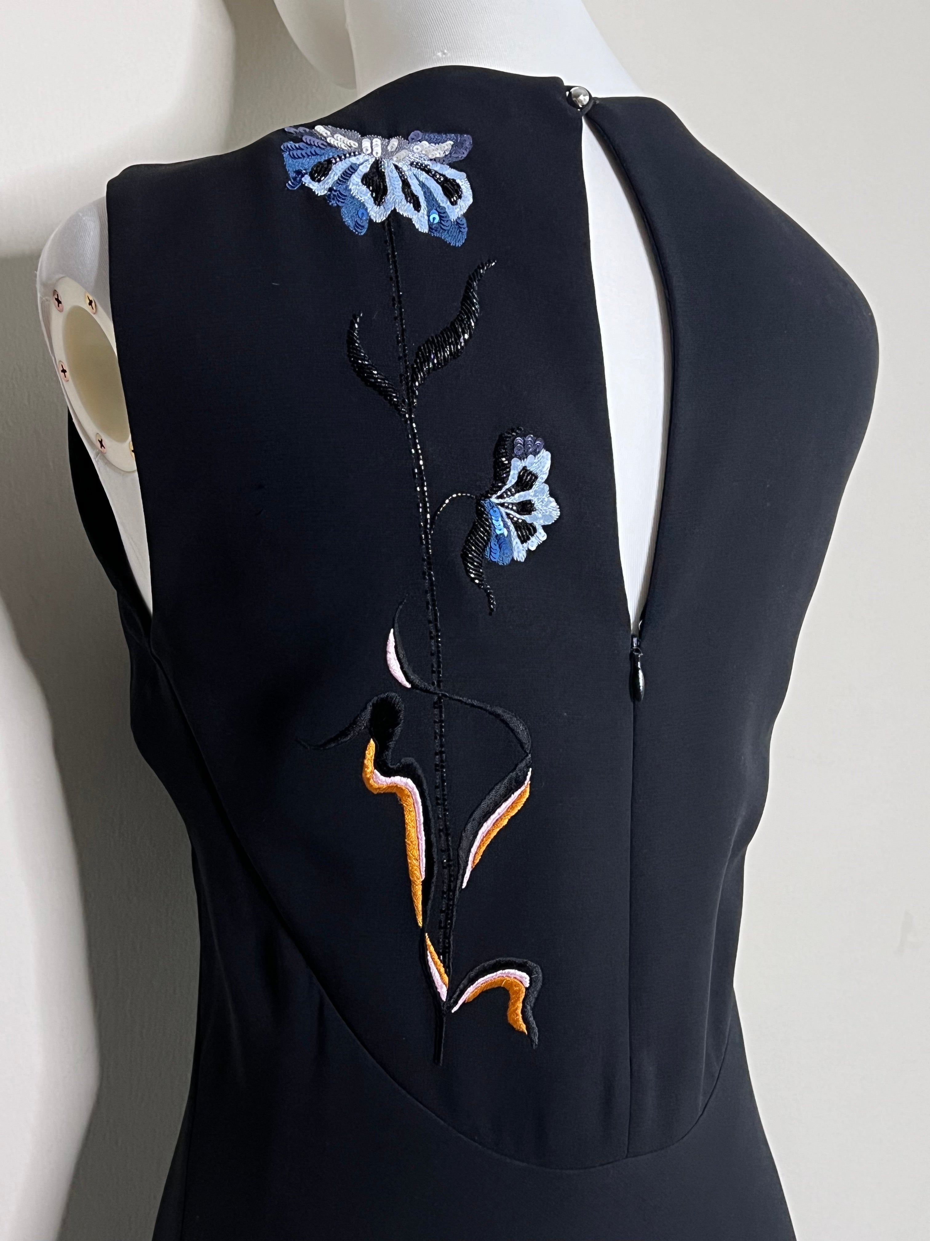 Black V neck midi mermaid dress with back Flower embroidered - CHRISTIAN DIOR