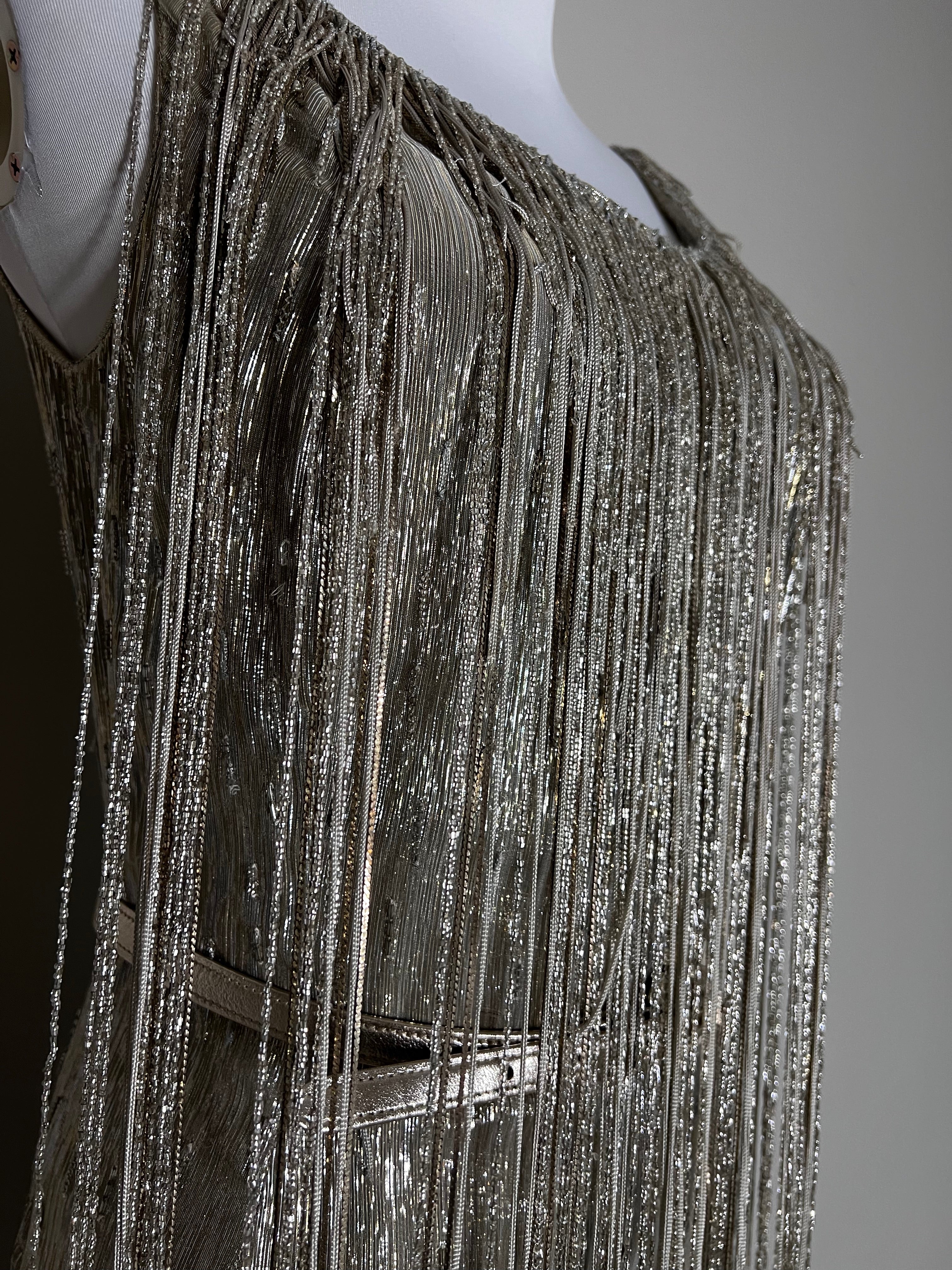 Silver bead fringe sleeveless Column gown - OSCAR DELA RENTA