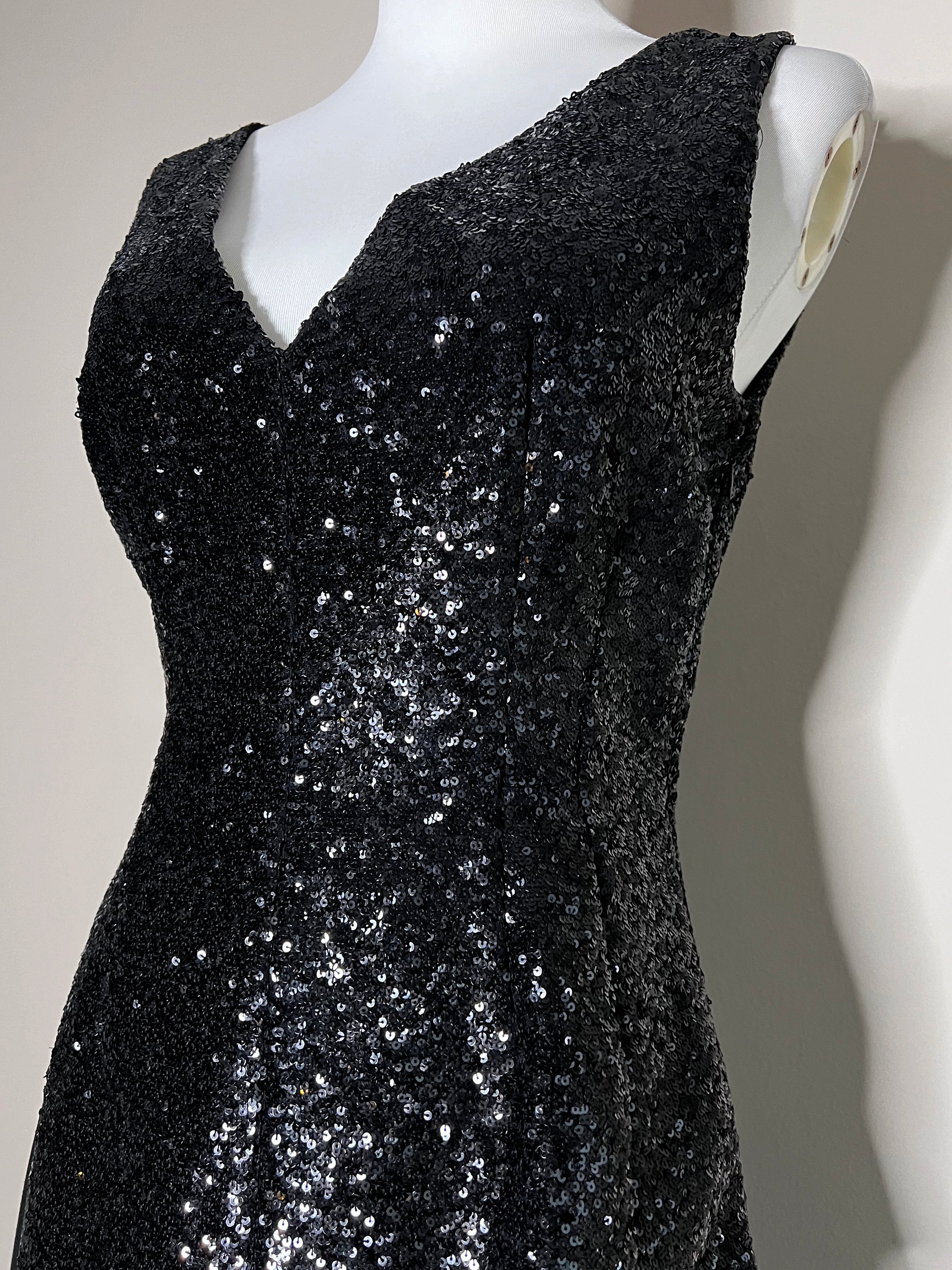 Black Marina v neck sleeveless sequined crape gown - CHRISTIAN DIOR