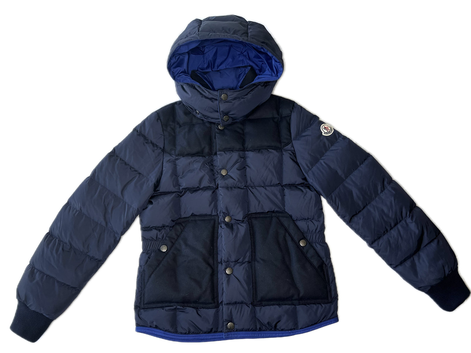 Brand New! Kids Blue Monclerr jacket with detachable hood and pockets.