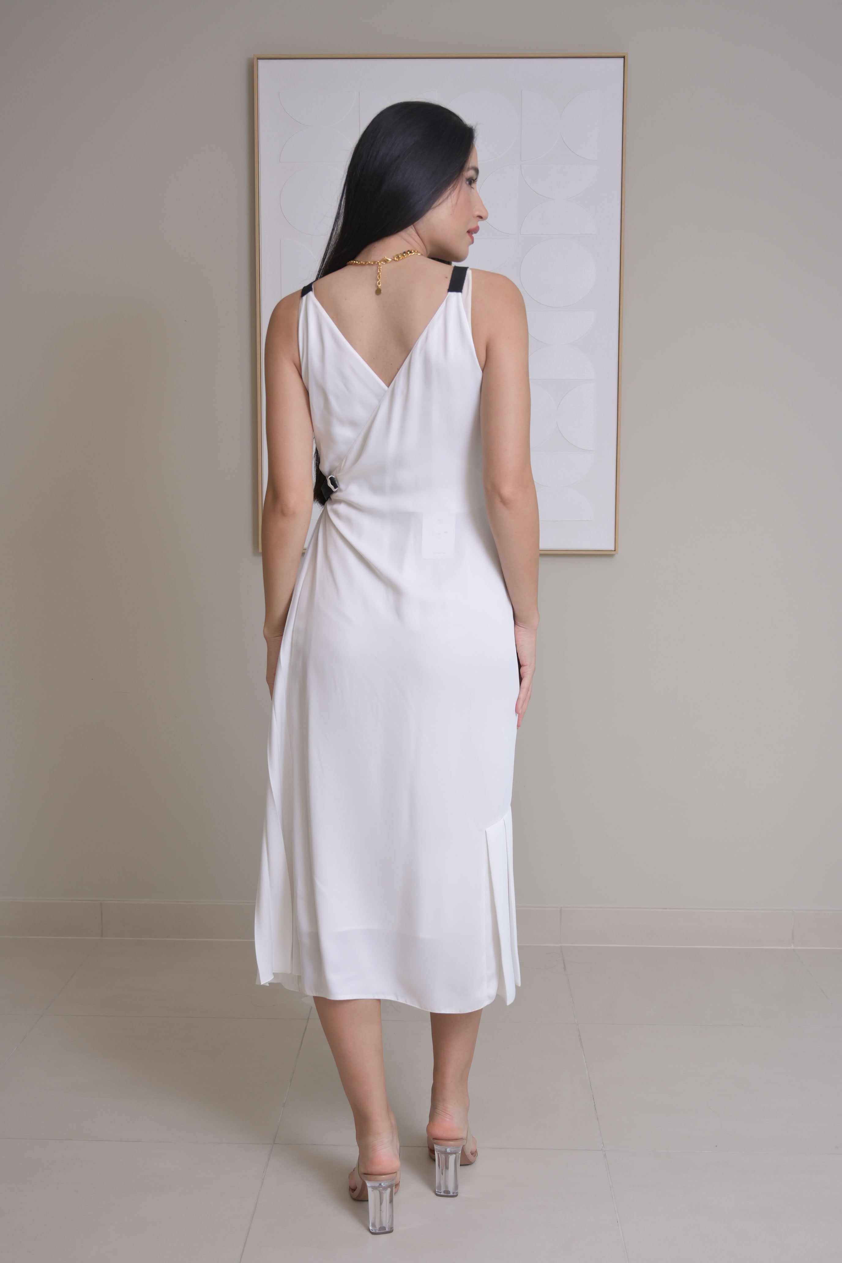 Pleated twill wrap dress with feather in white - PRADA