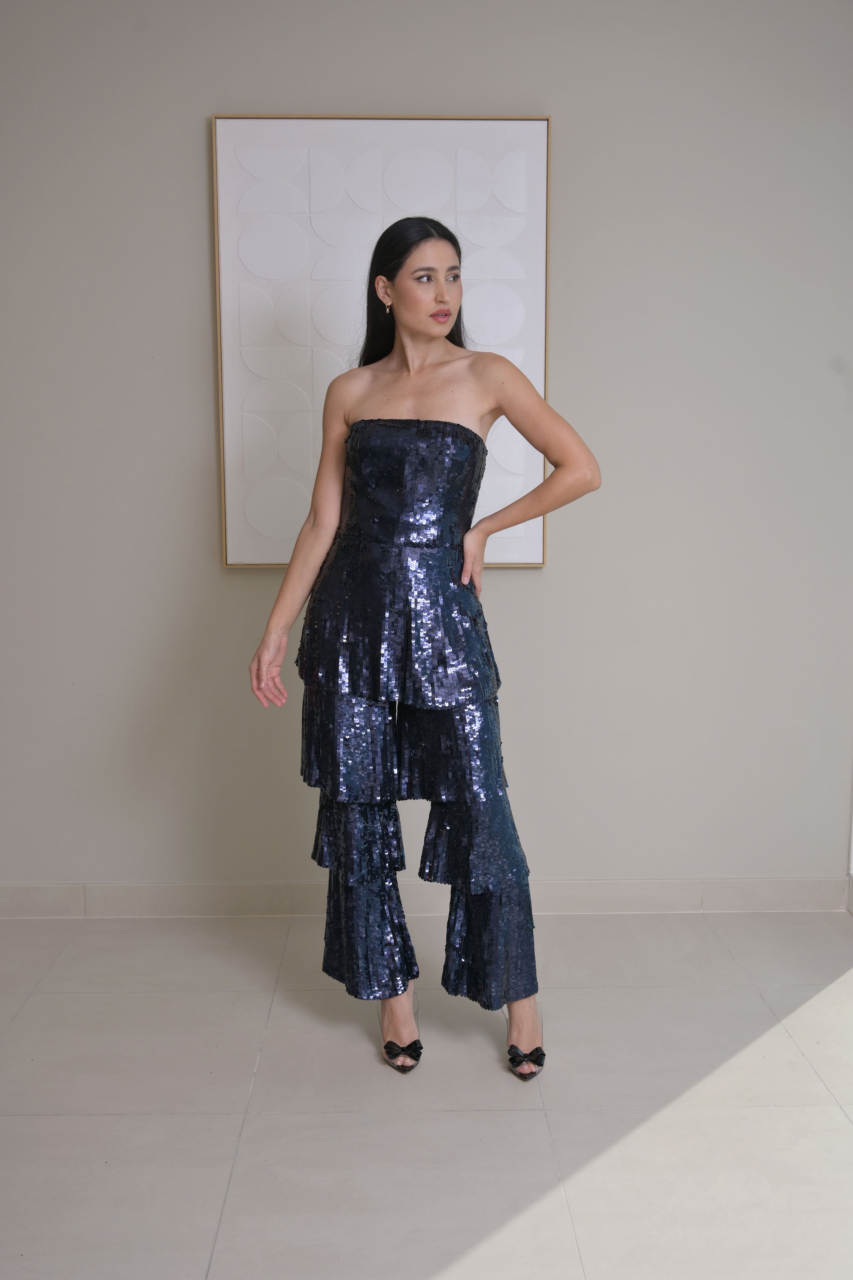 Royal blue sequenced tube jumpsuit - OSMAN