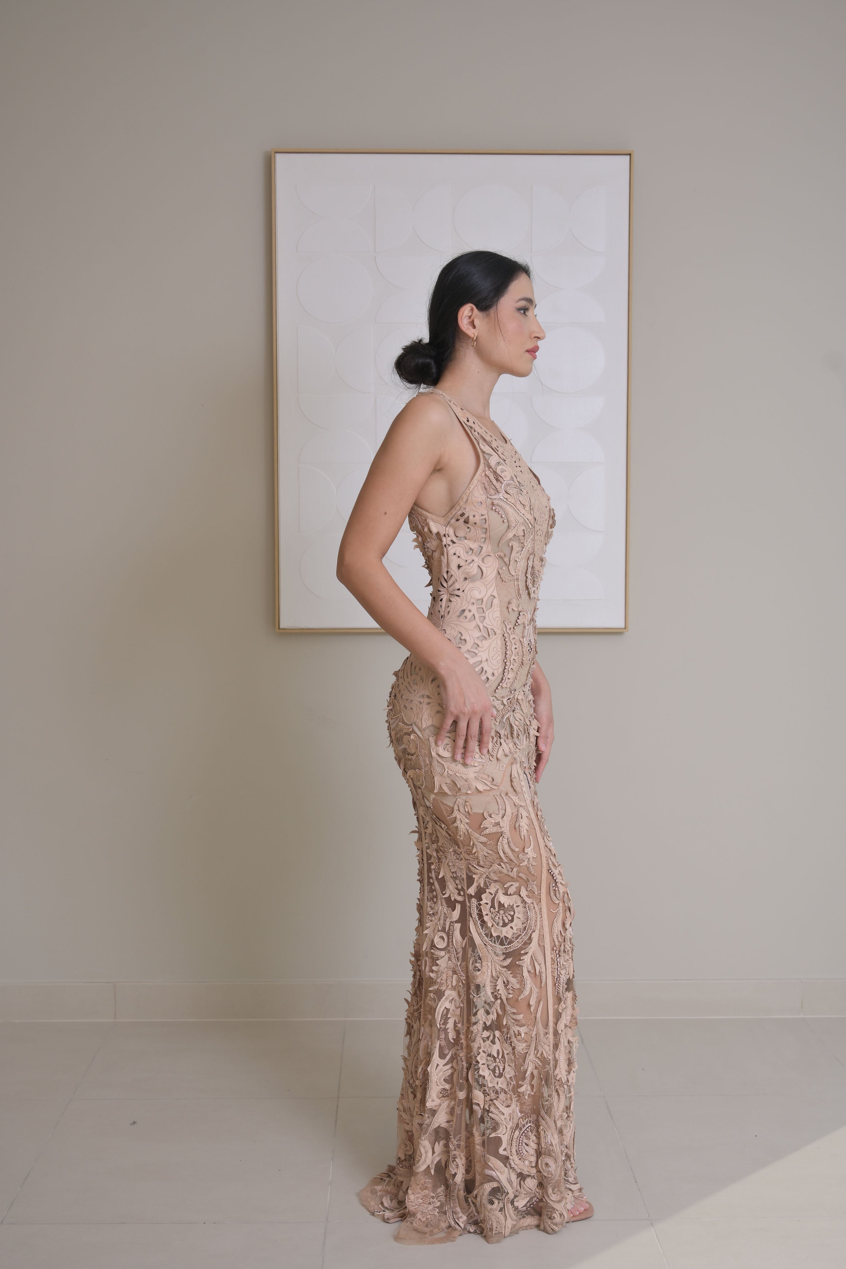 Beige Sequenced petit illusion gown - ROBERTO CAVALLI