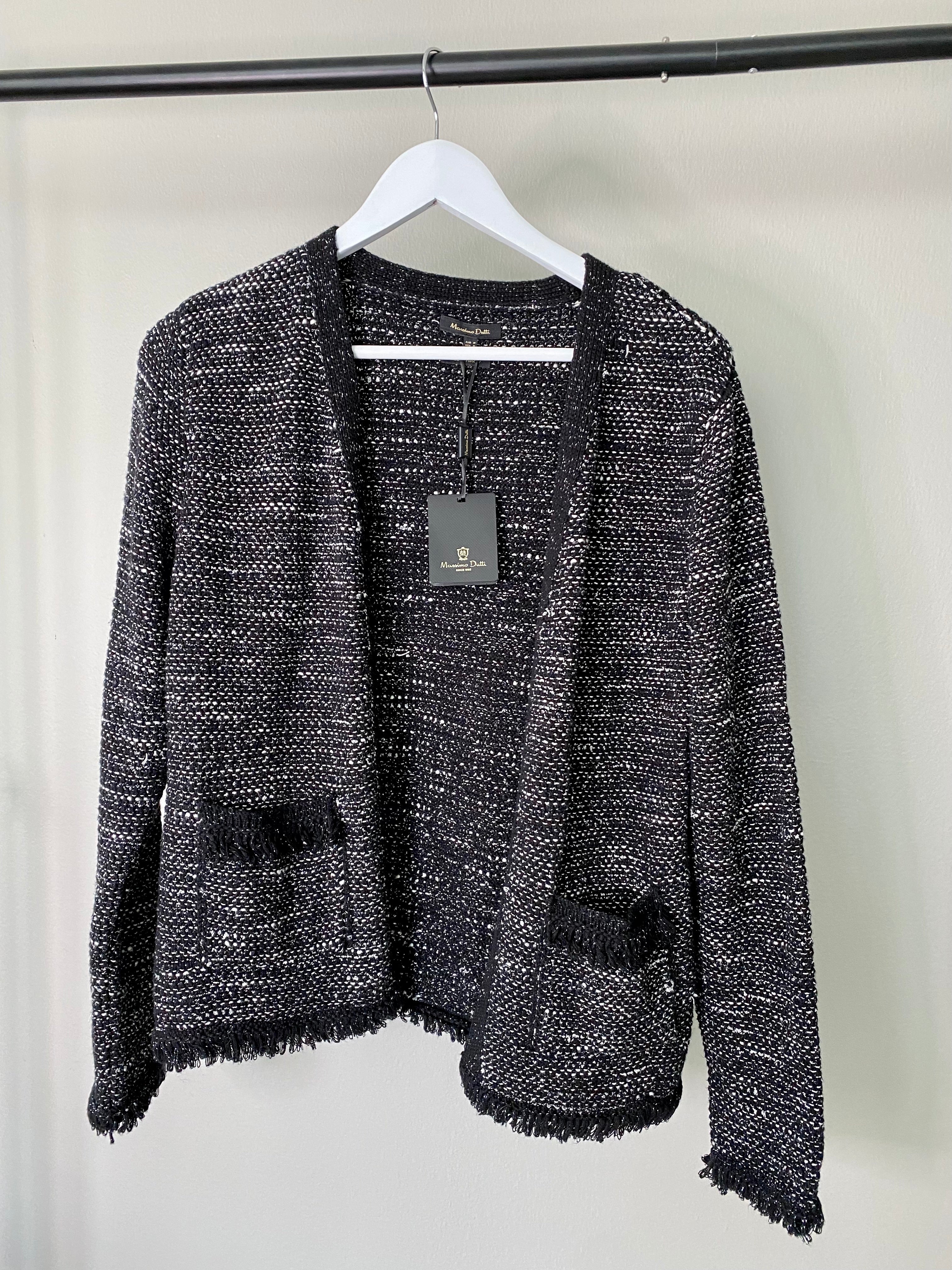 Black & white wool knitted cardigan - MASSIMO DUTTI
