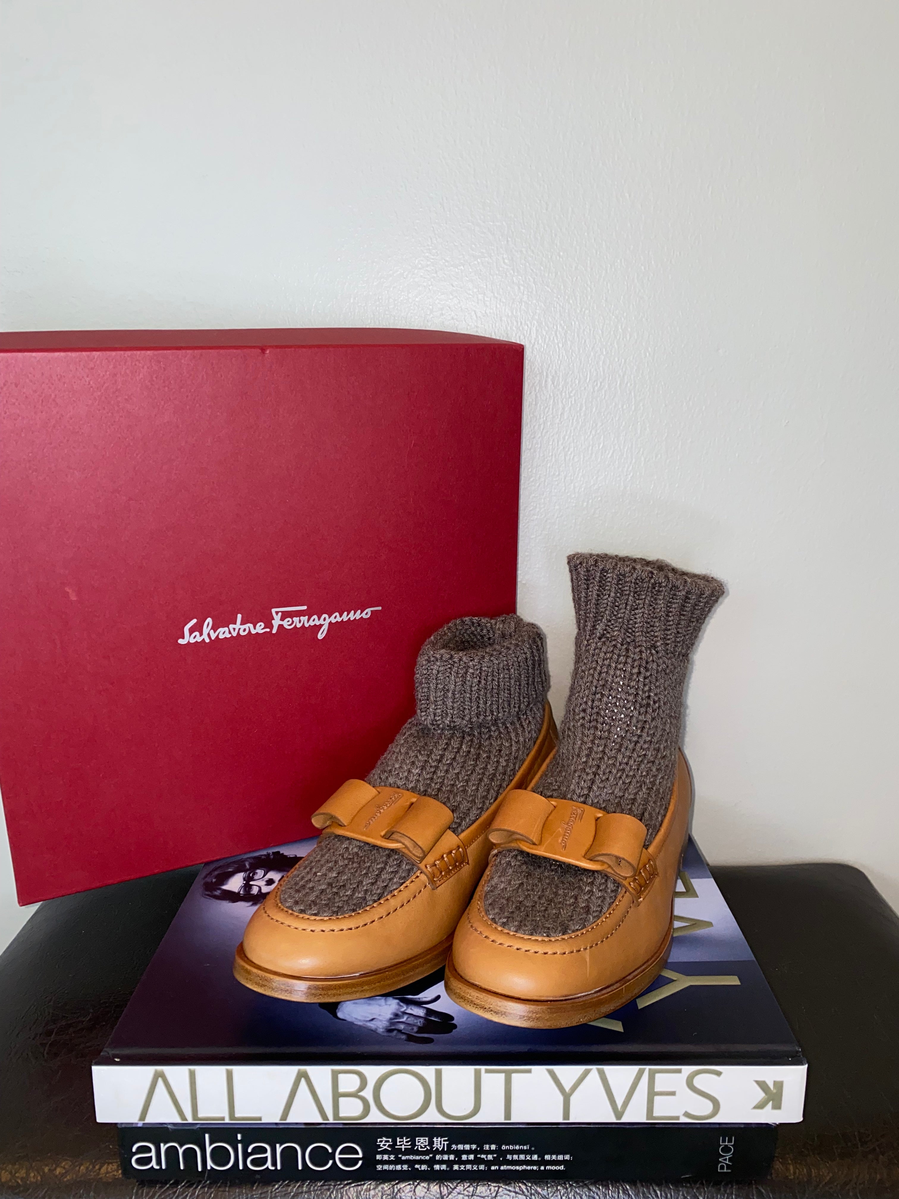 Brown leather vivaldo bow slip-on loafers shoes - SALVATORE FERRAGAMO