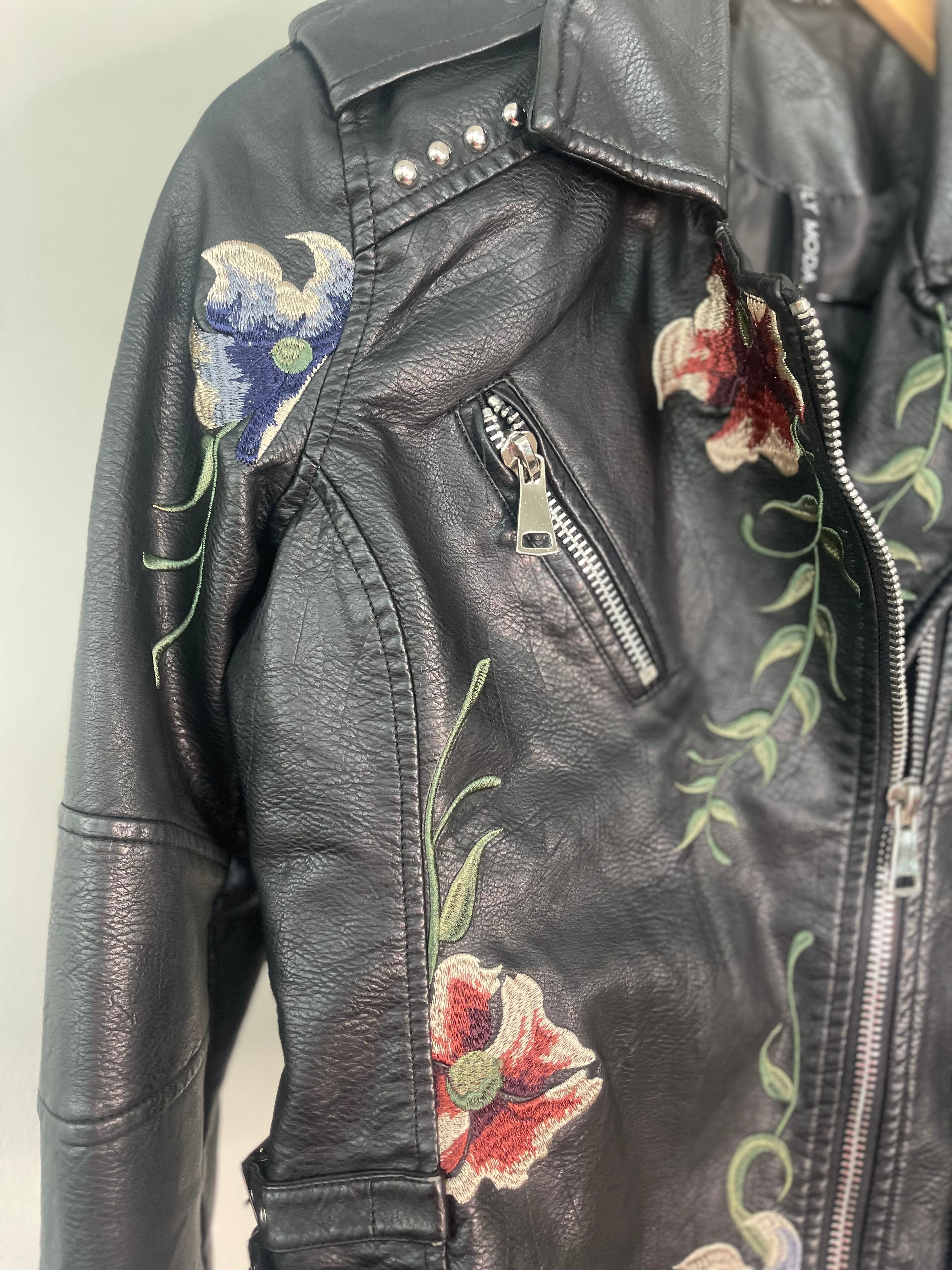 Black Floral Leather Jacket - FLY MODA – The Green Wardrobes